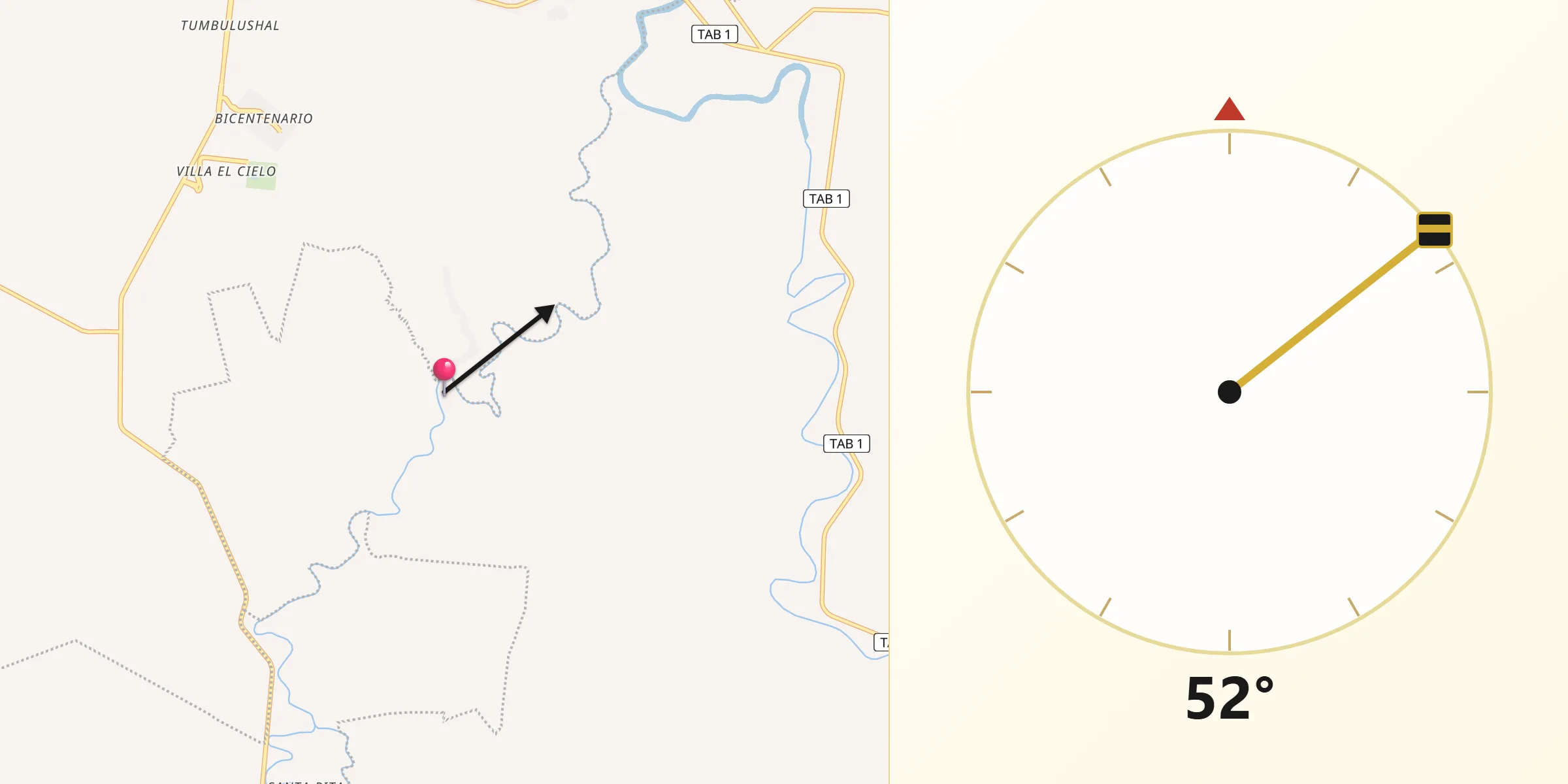 Dirección de la Qibla desde Río de Teapa