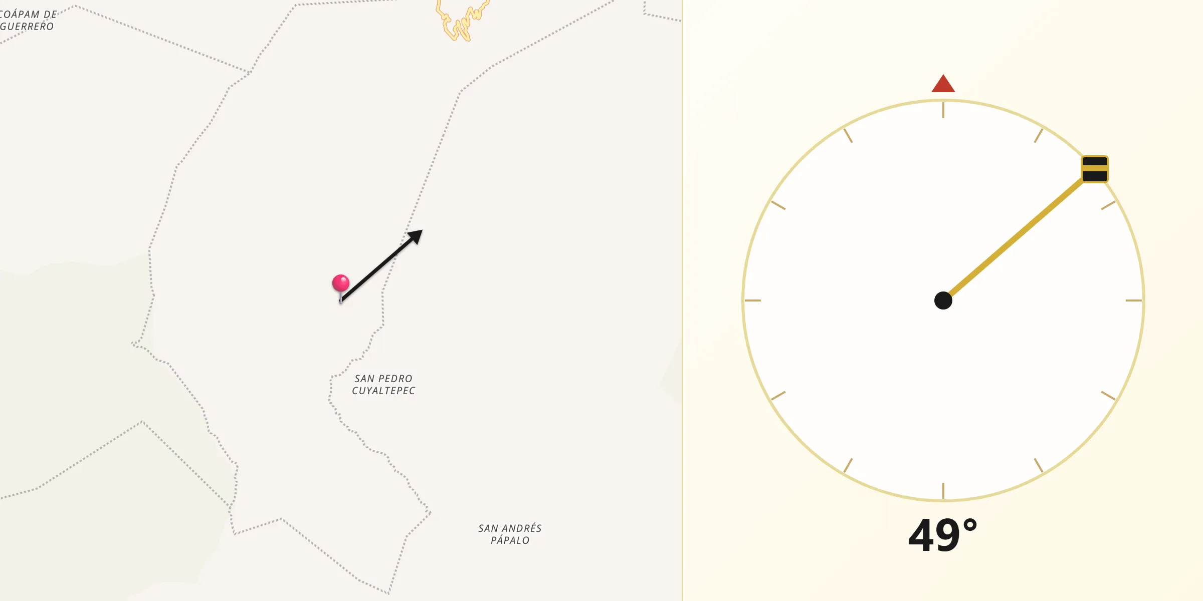 Dirección de la Qibla desde Santa María Pápalo