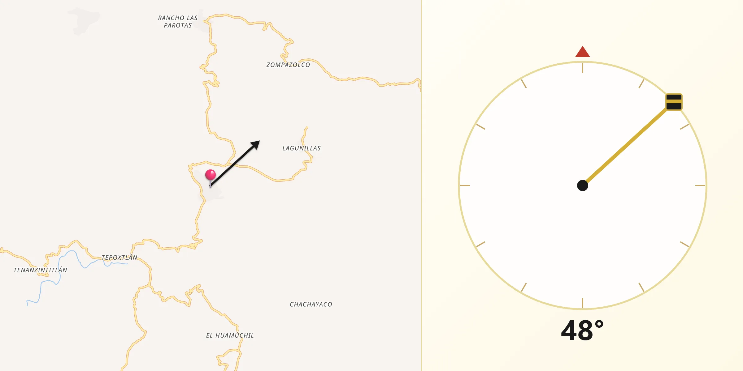 Dirección de la Qibla desde Tecolcuautla
