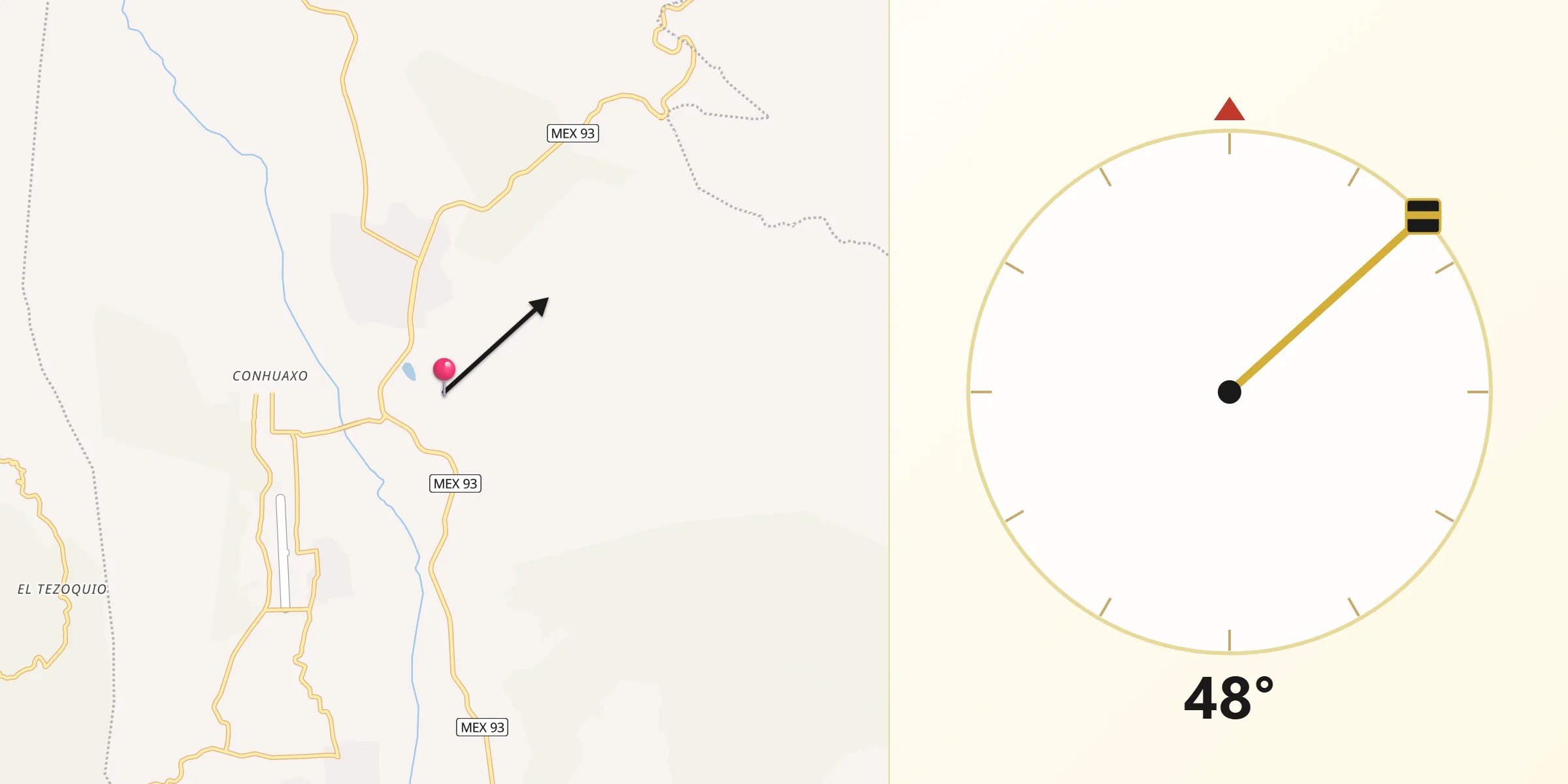 Dirección de la Qibla desde Huamuxtitlán