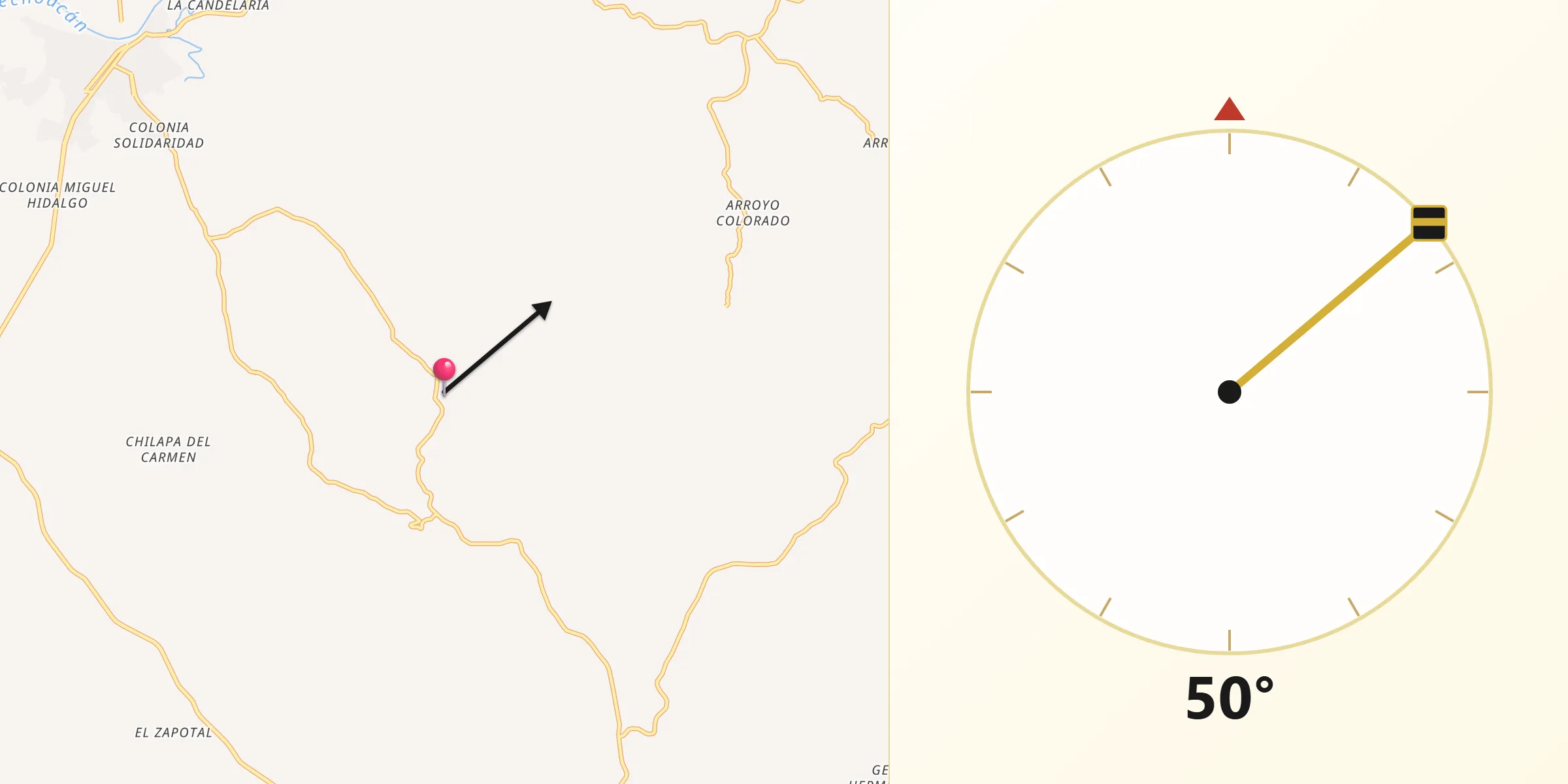 Dirección de la Qibla desde Arenal Santa Ana