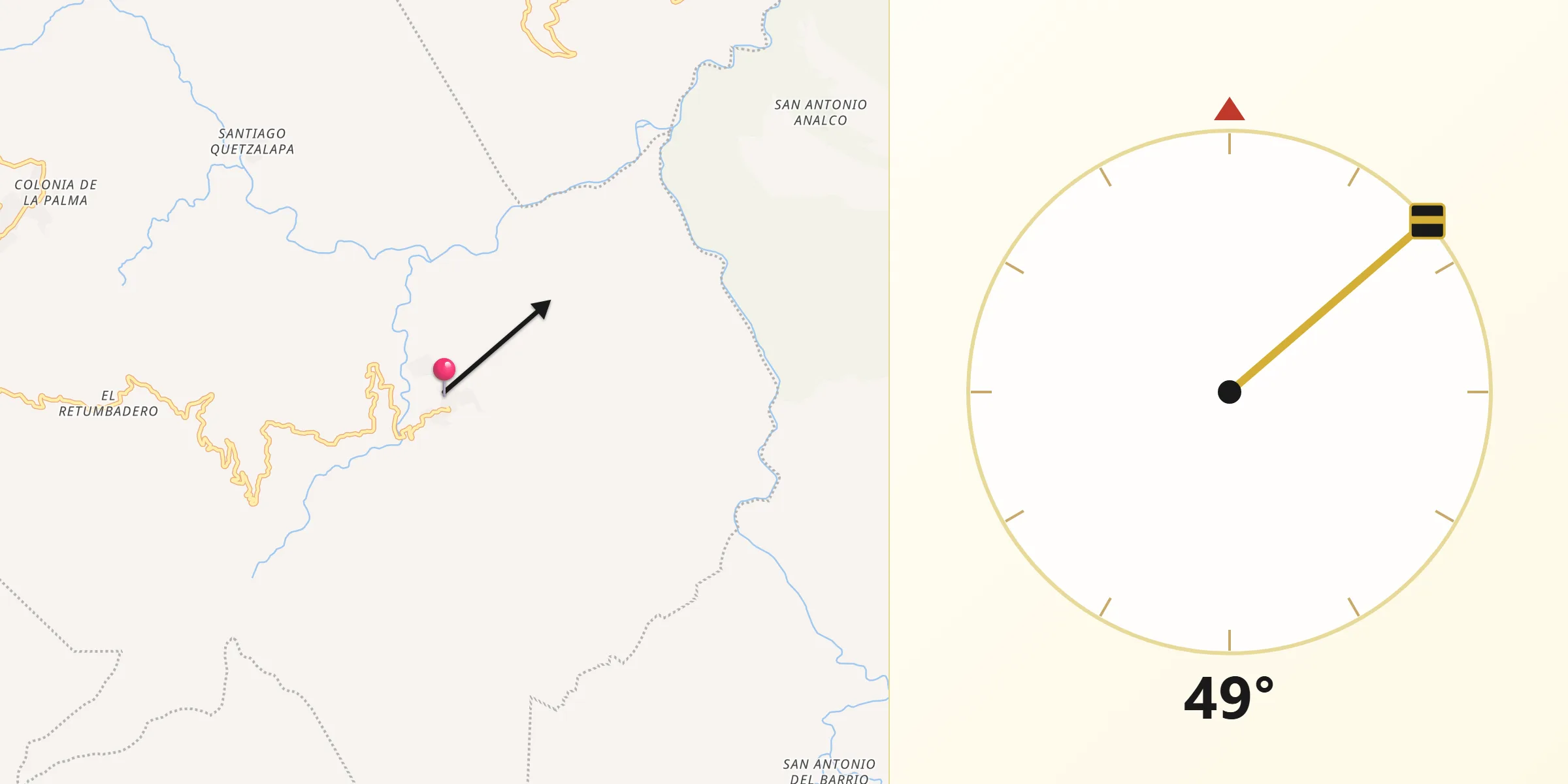 Dirección de la Qibla desde San Juan Zapotitlán