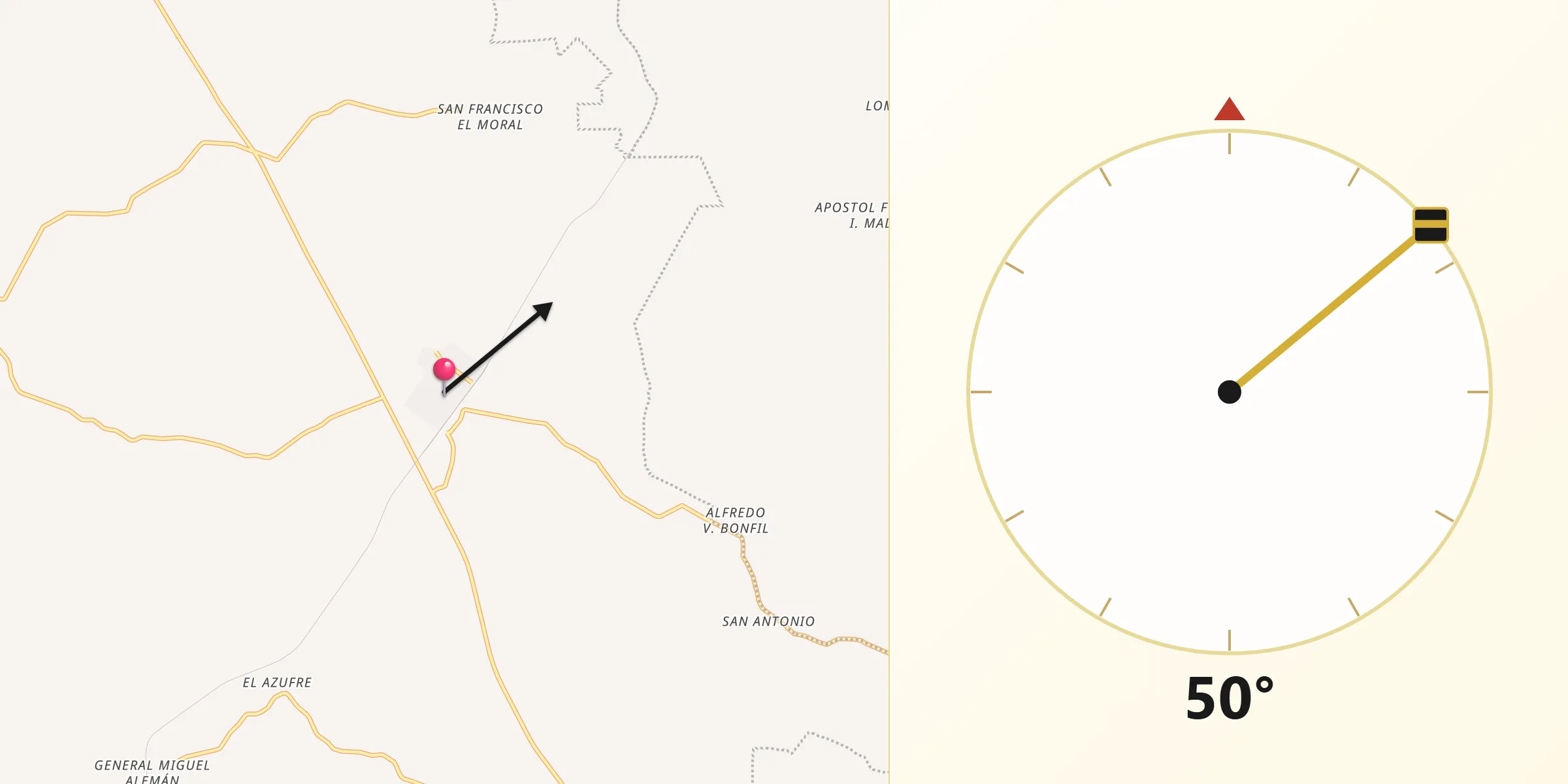 Dirección de la Qibla desde Almagres