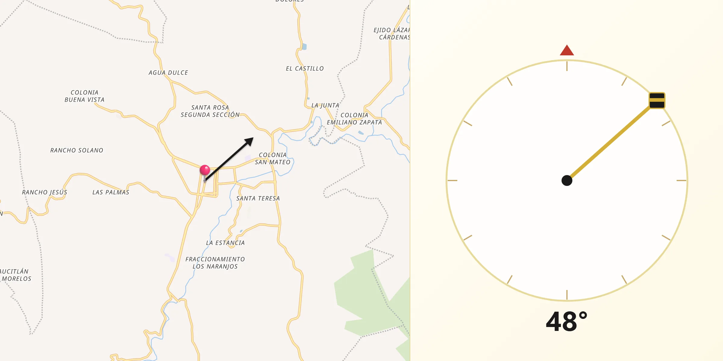 Dirección de la Qibla desde Huajuápam
