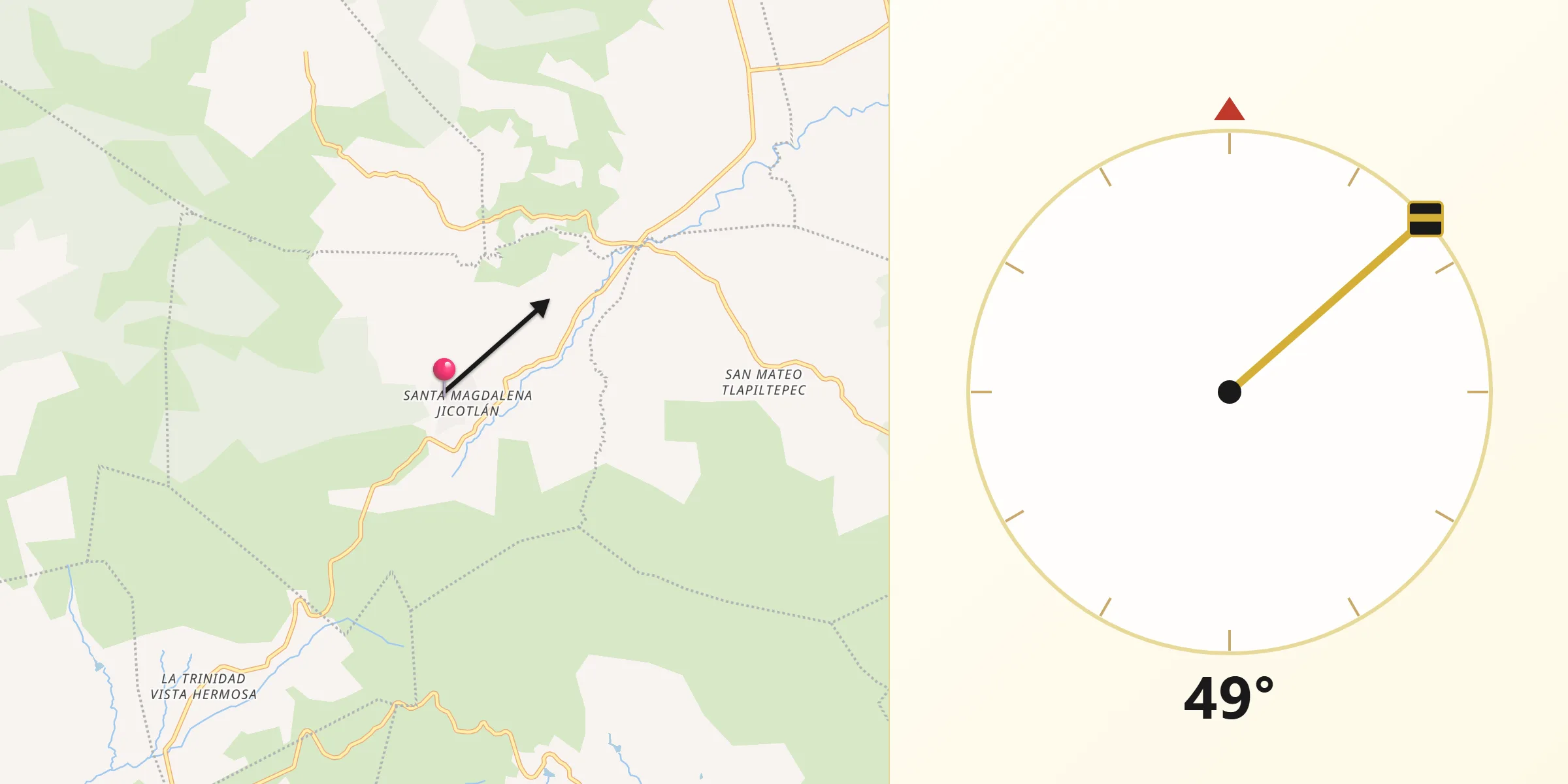 Dirección de la Qibla desde Santa Magdalena Jicotlán