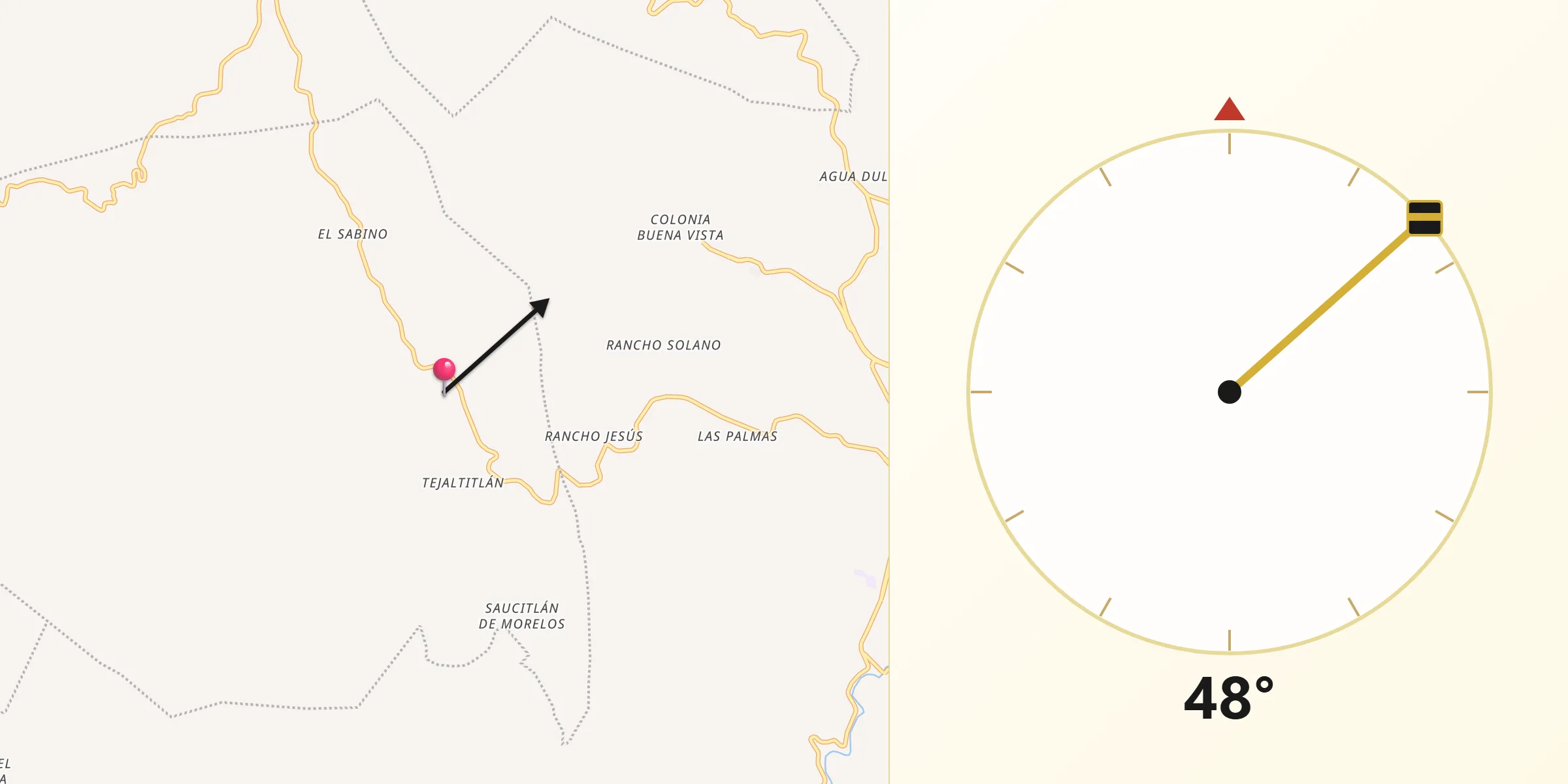 Dirección de la Qibla desde San Jerónimo Silacayoapilla