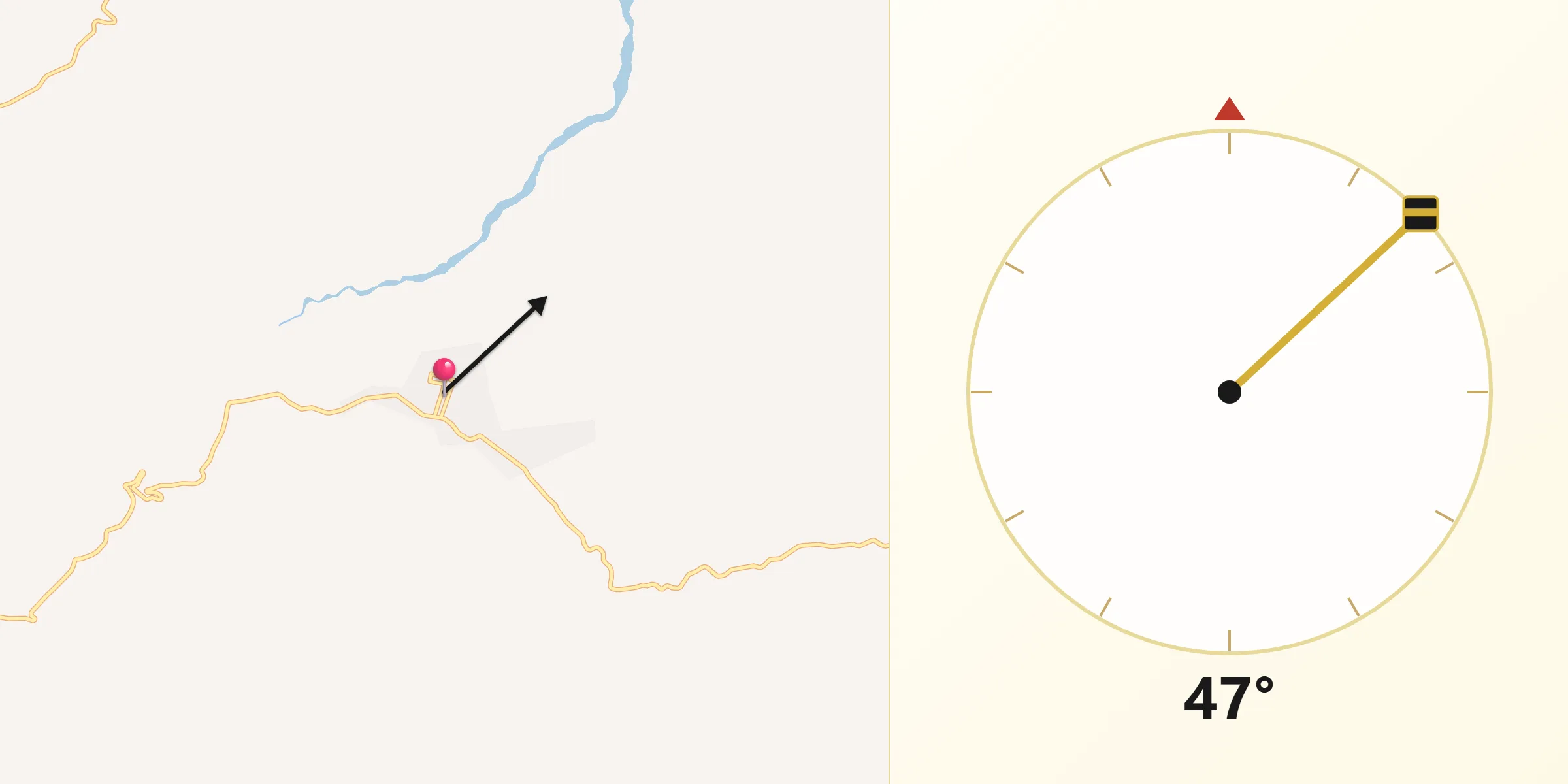 Dirección de la Qibla desde Xochipala
