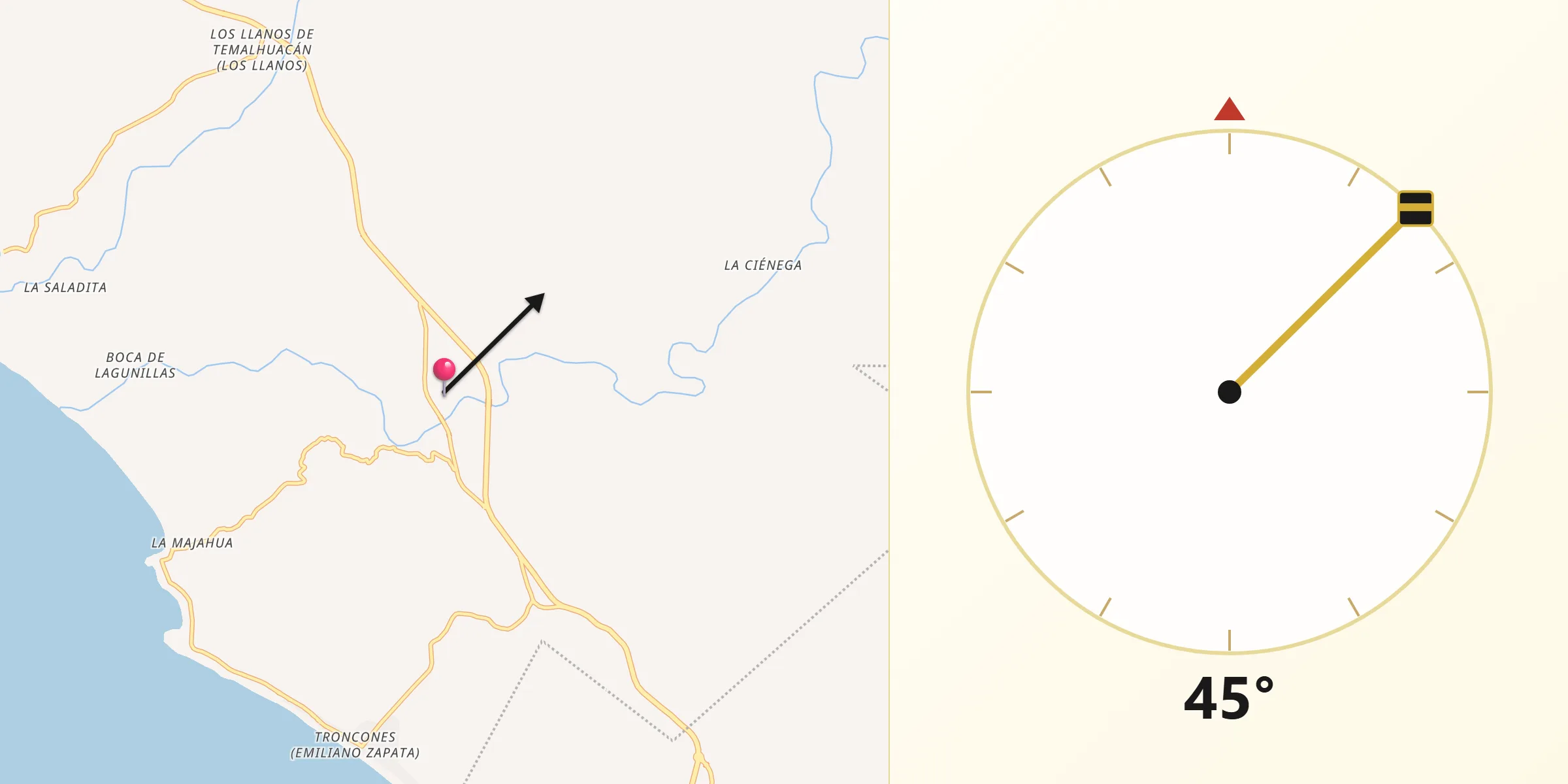 Dirección de la Qibla desde Lagunillas