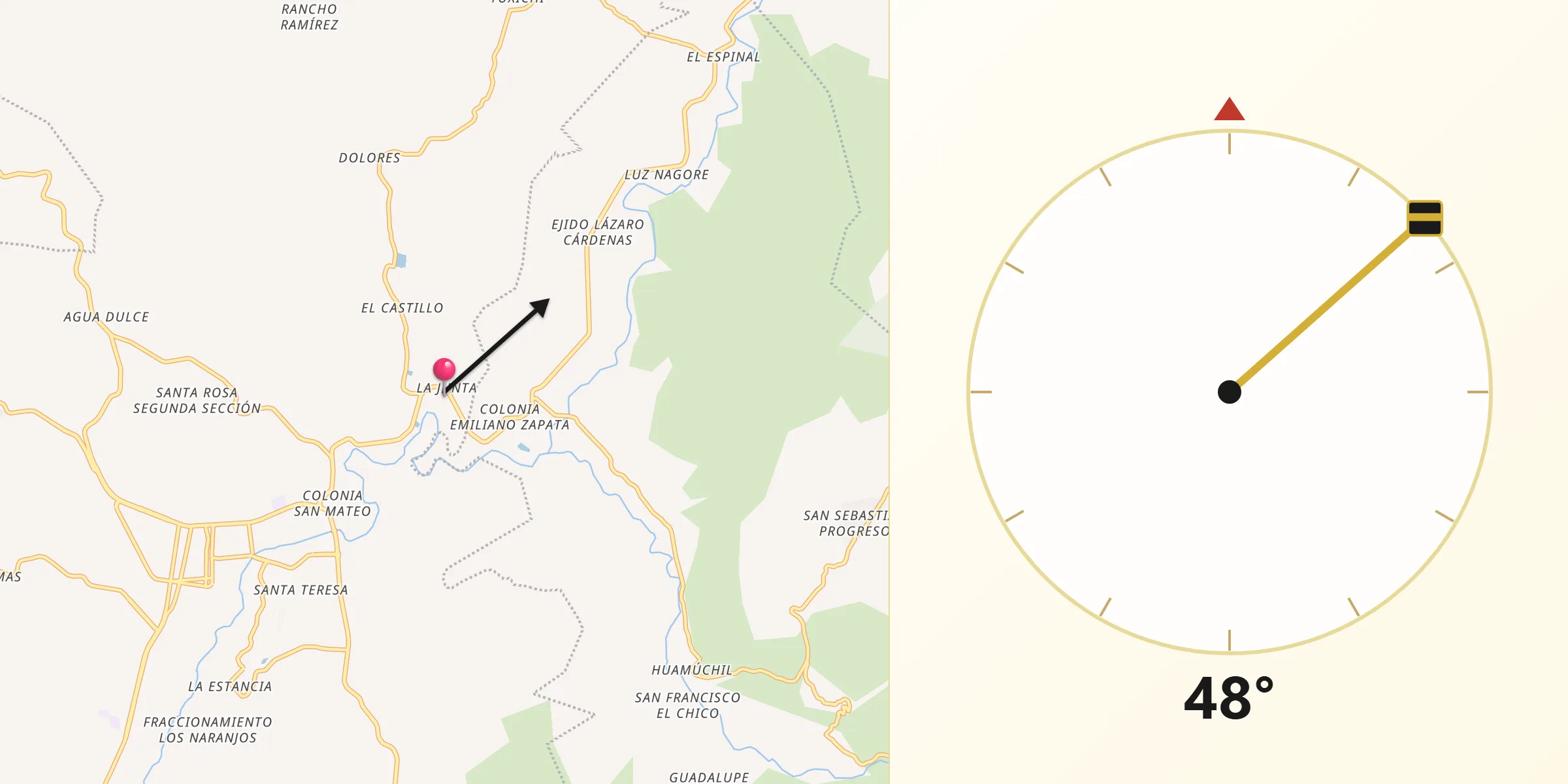 Dirección de la Qibla desde La Junta