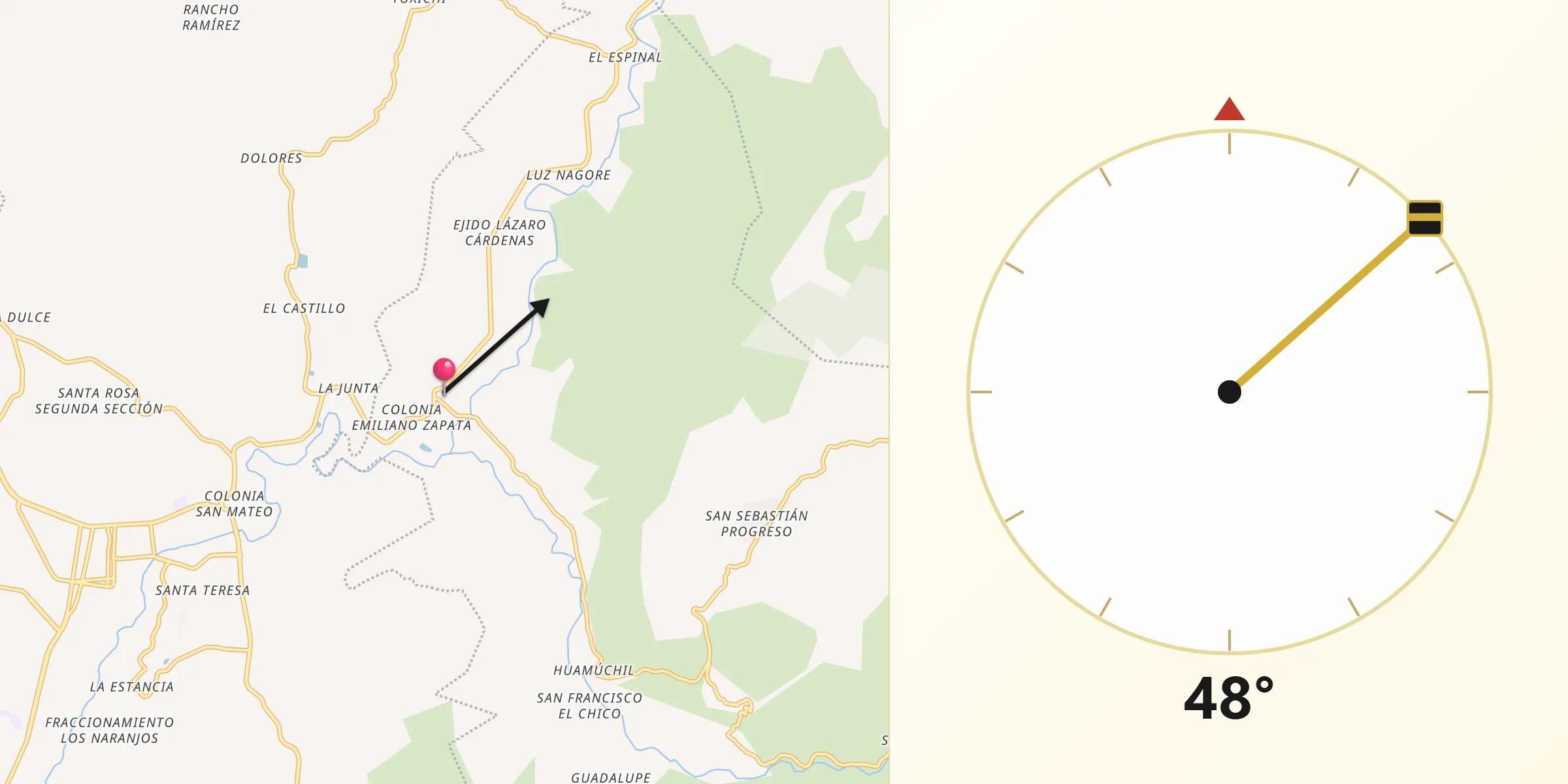 Dirección de la Qibla desde Santiago Huajolotitlán