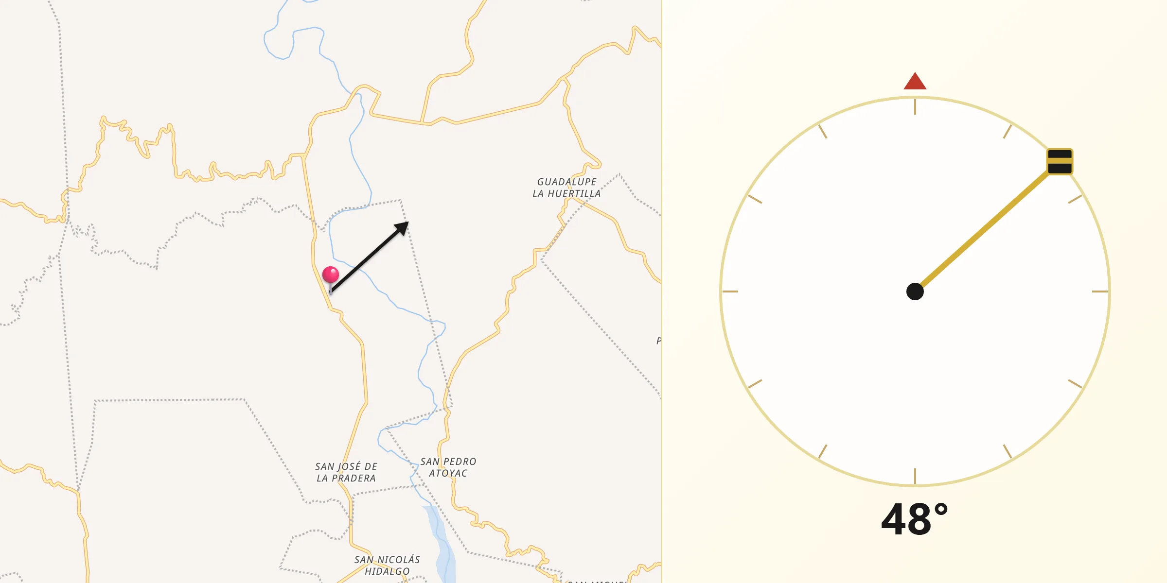 Dirección de la Qibla desde Santa Cruz Tacache de Mina