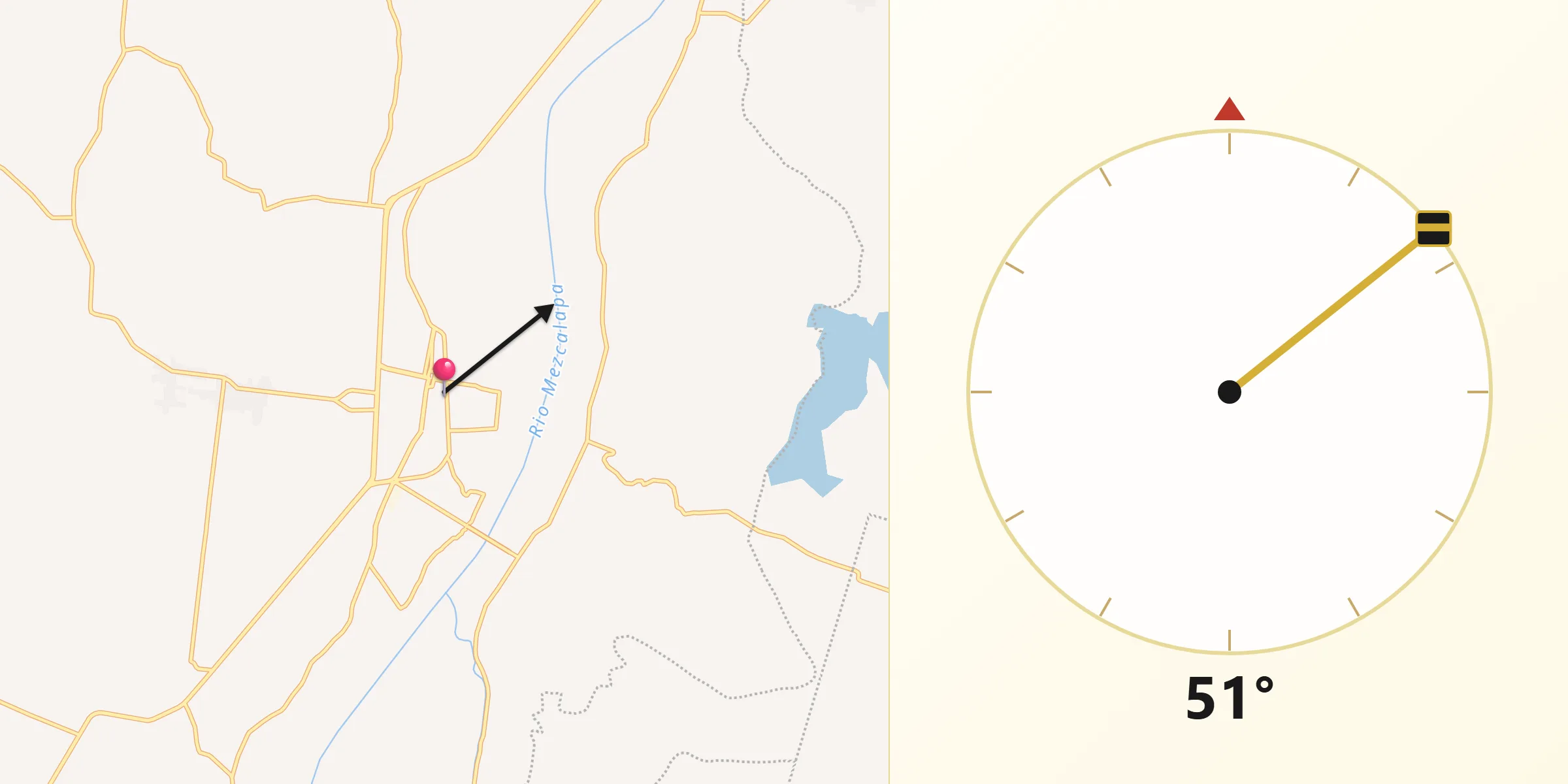 Dirección de la Qibla desde Huimanguillo