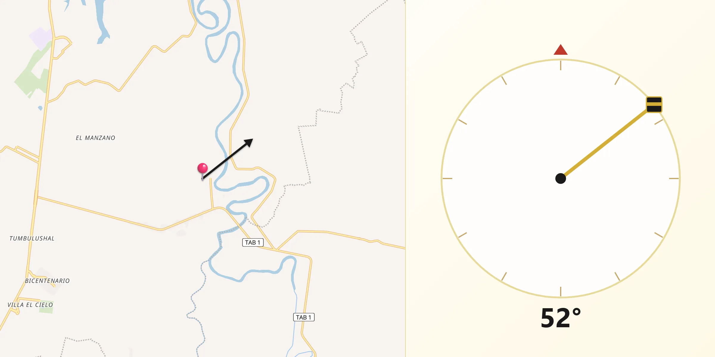 Dirección de la Qibla desde Pueblo Nuevo de las Raíces