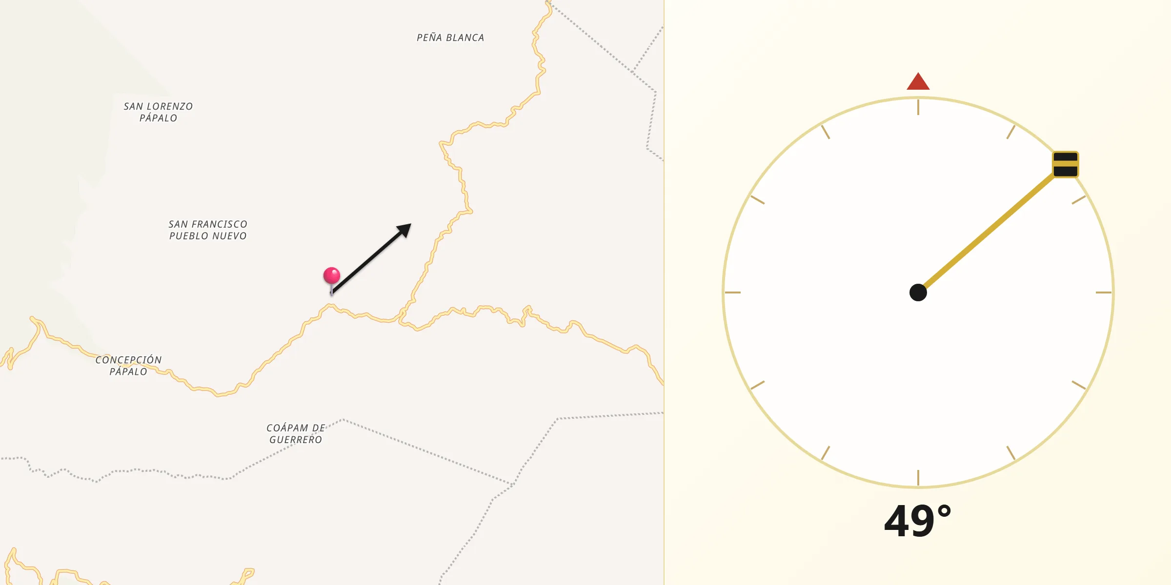 Dirección de la Qibla desde Concepción Pápalo