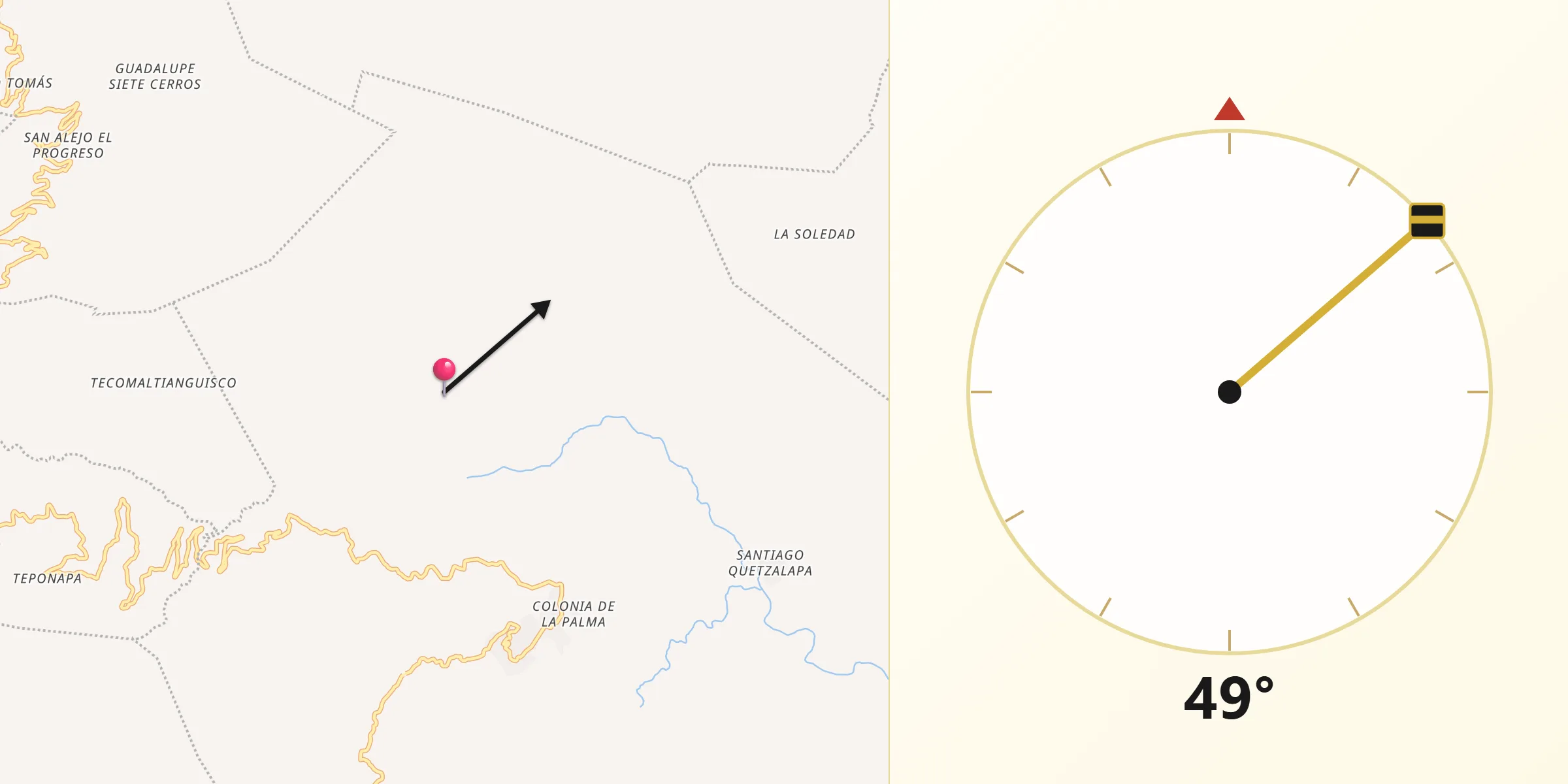 Dirección de la Qibla desde San Juan Sautla