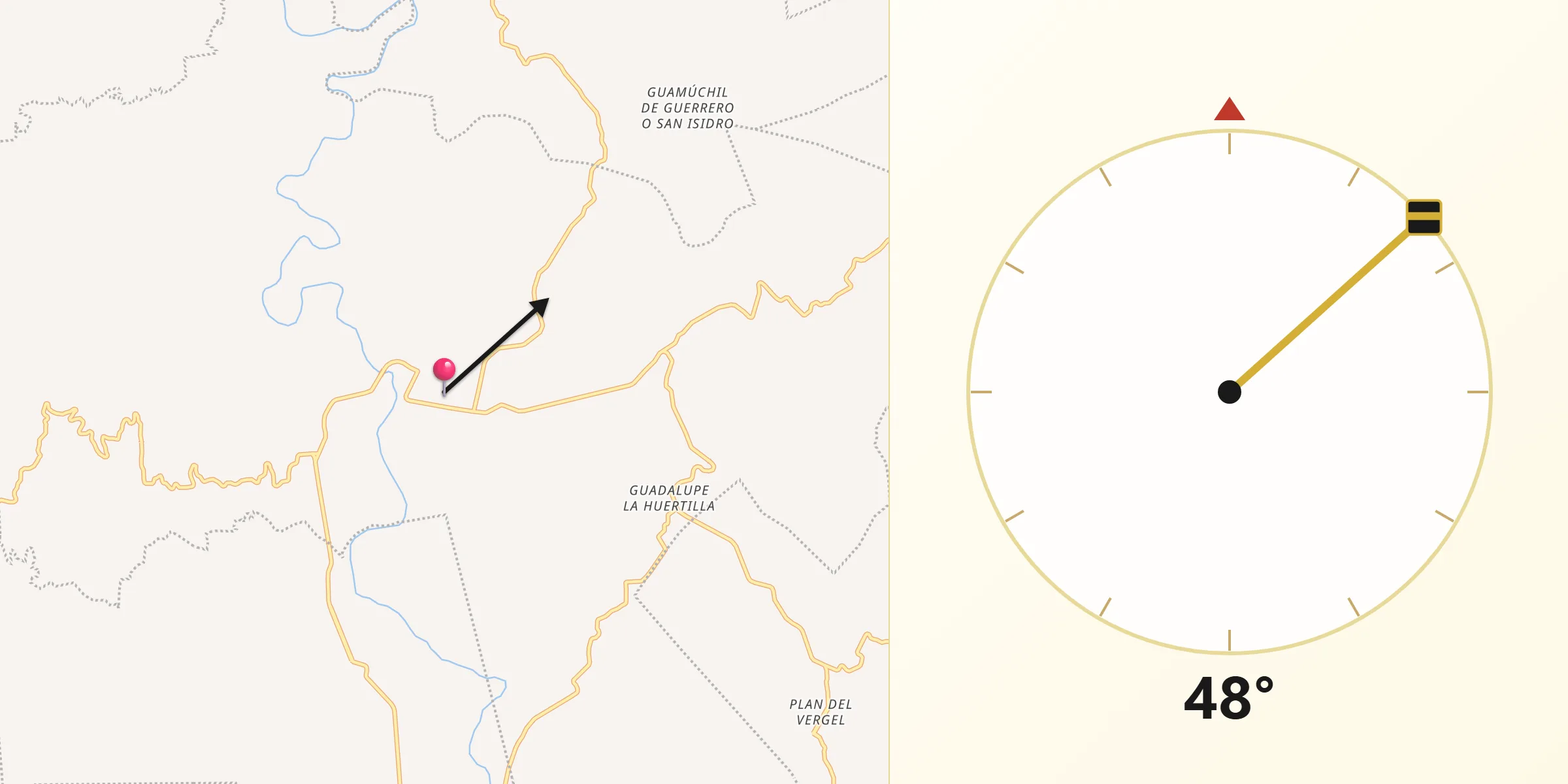 Dirección de la Qibla desde Mariscala de Juárez