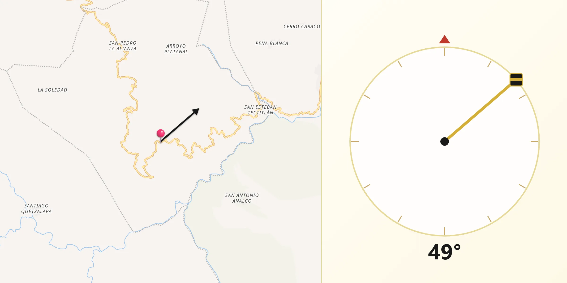Dirección de la Qibla desde Tlacoatzintepec
