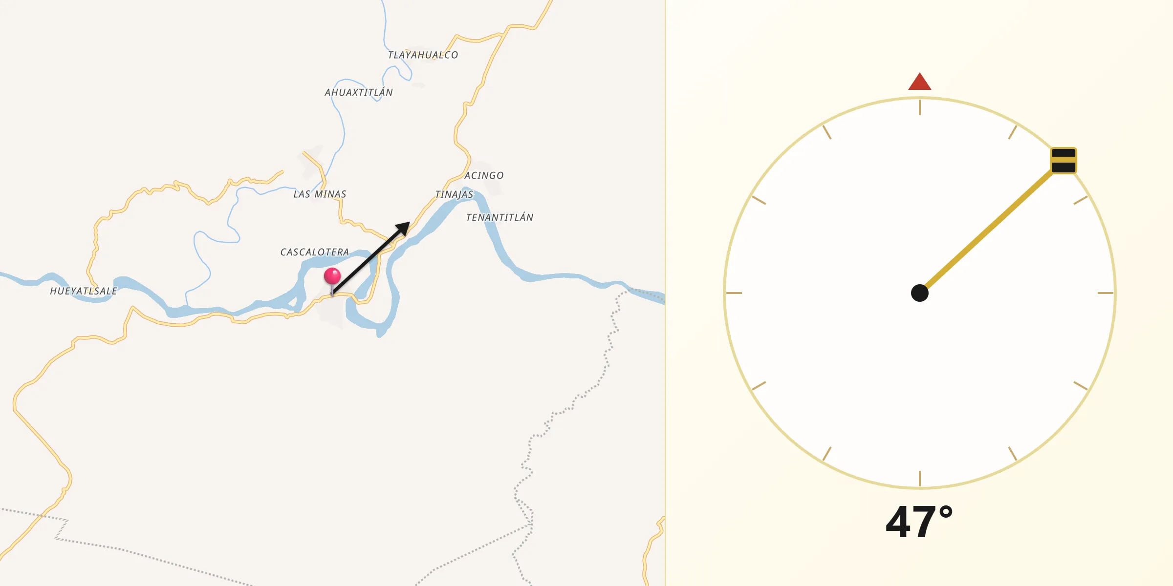 Dirección de la Qibla desde Tlalcozotitlán