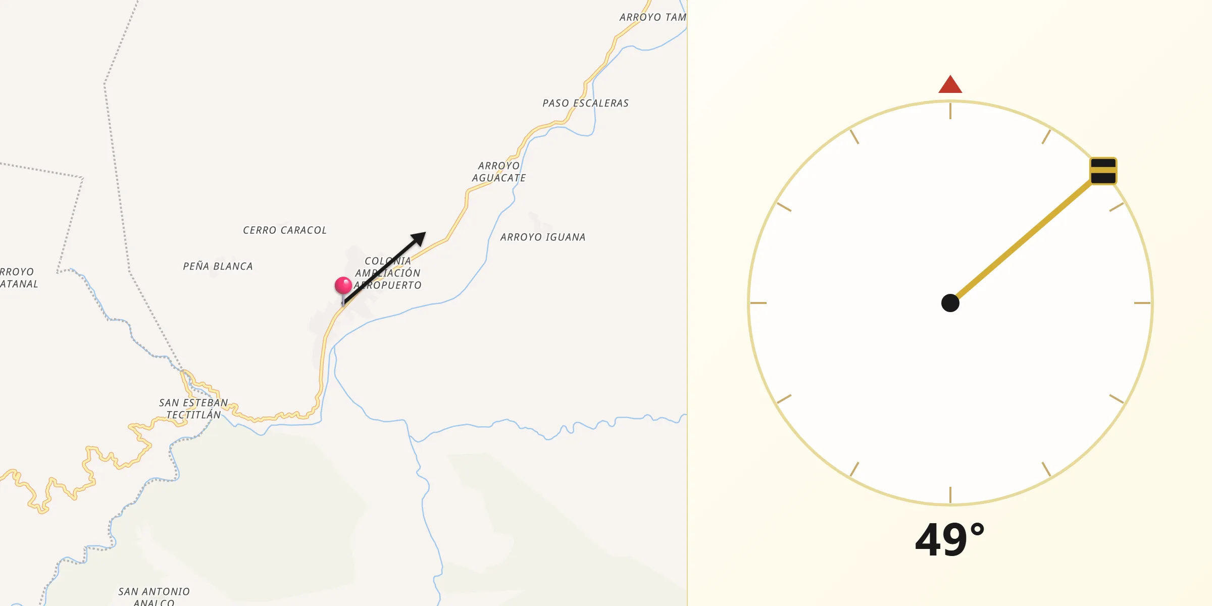 Dirección de la Qibla desde San Felipe Usila