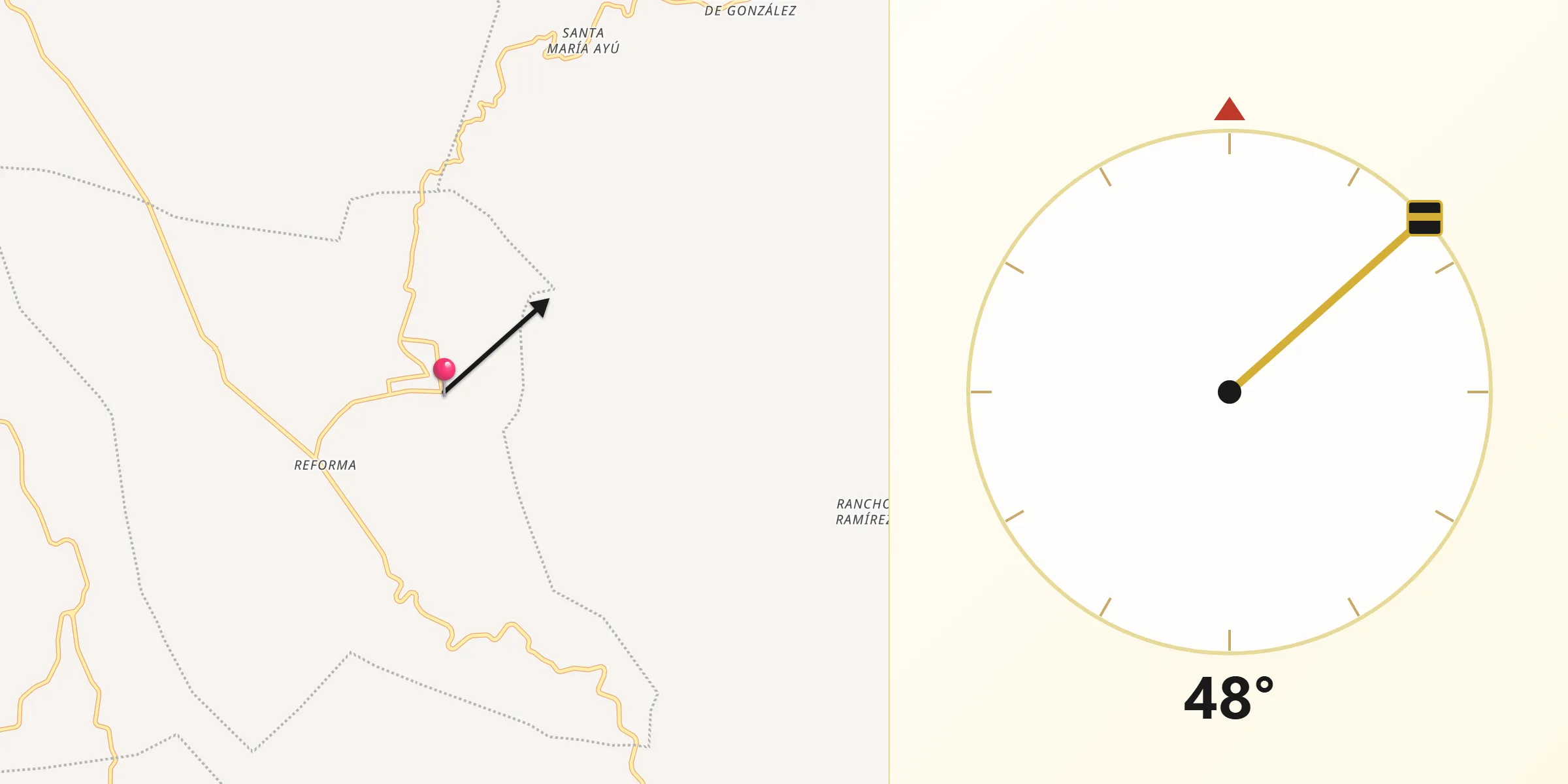 Dirección de la Qibla desde Zapotitlán Palmas