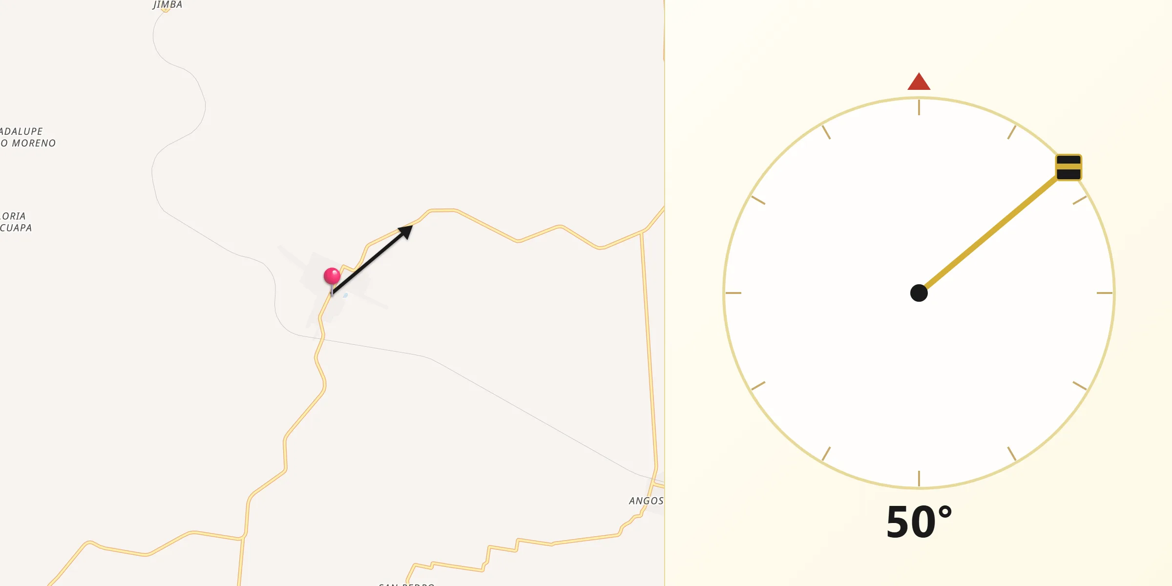 Dirección de la Qibla desde Los Tigres (San Marcos)