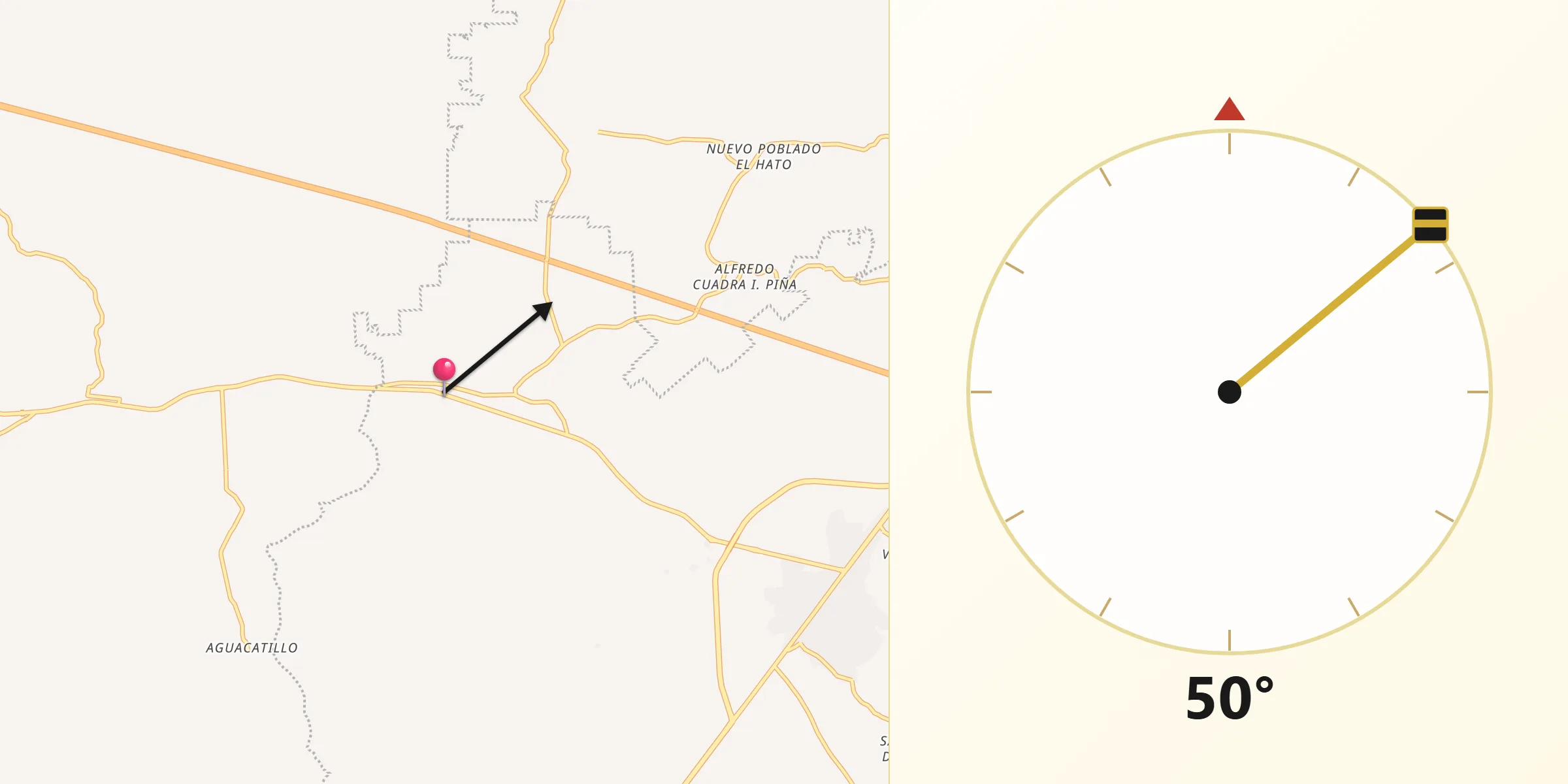 Dirección de la Qibla desde Cruz del Milagro