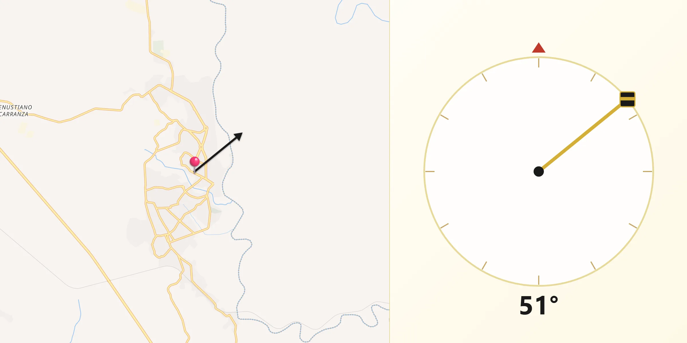 Dirección de la Qibla desde Las Choapas