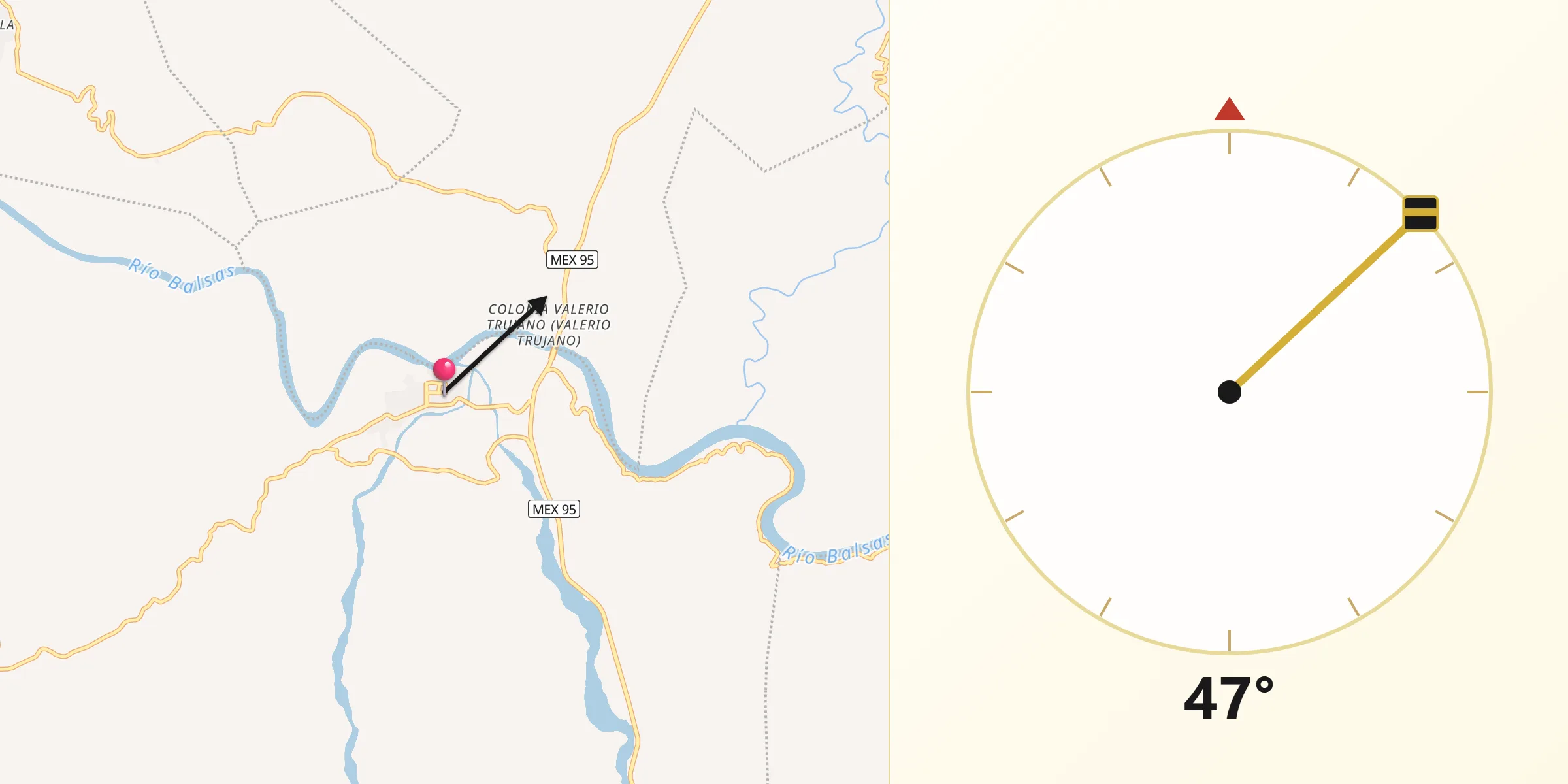 Dirección de la Qibla desde Mezcala