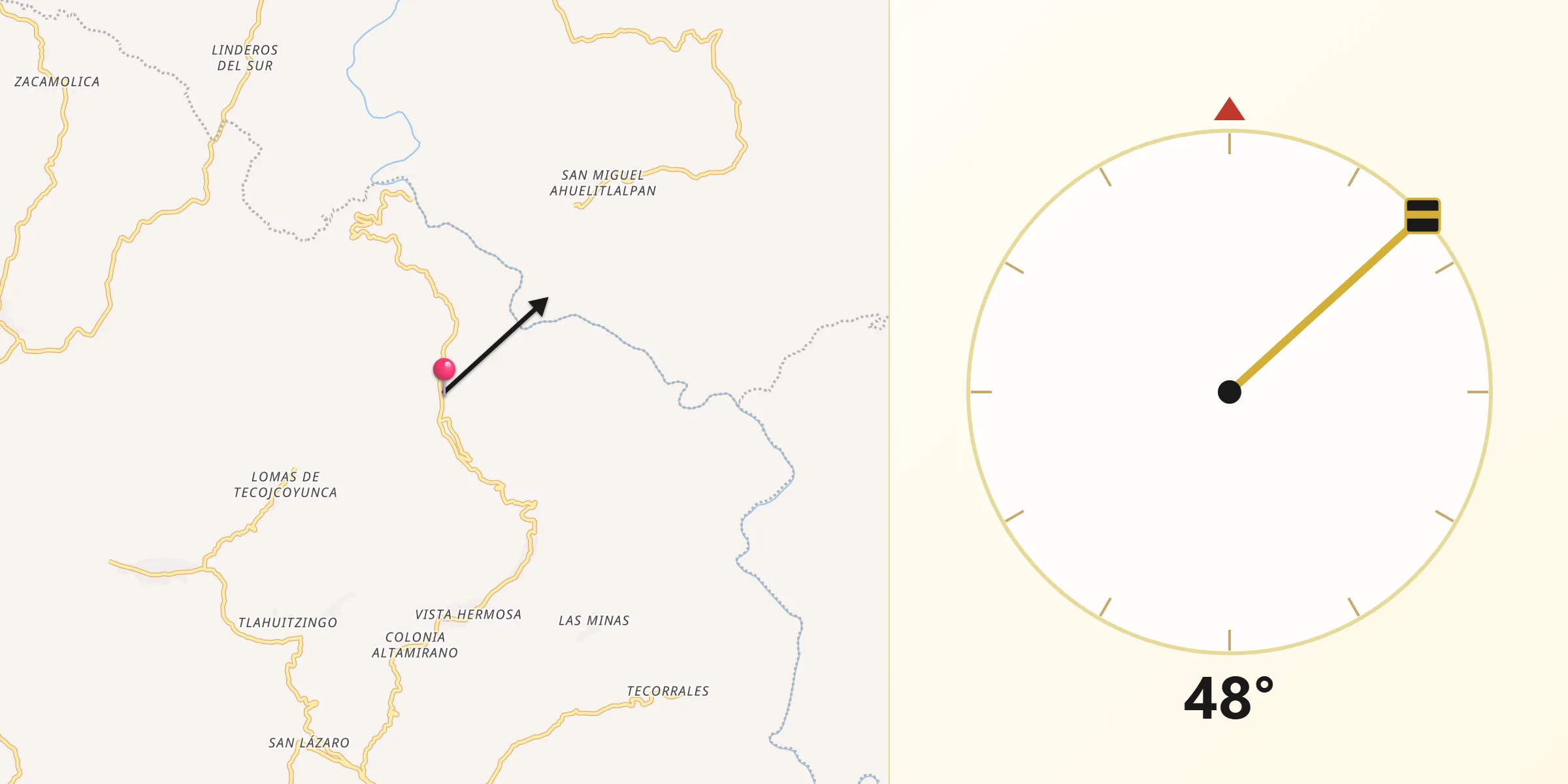 Dirección de la Qibla desde Zumpango