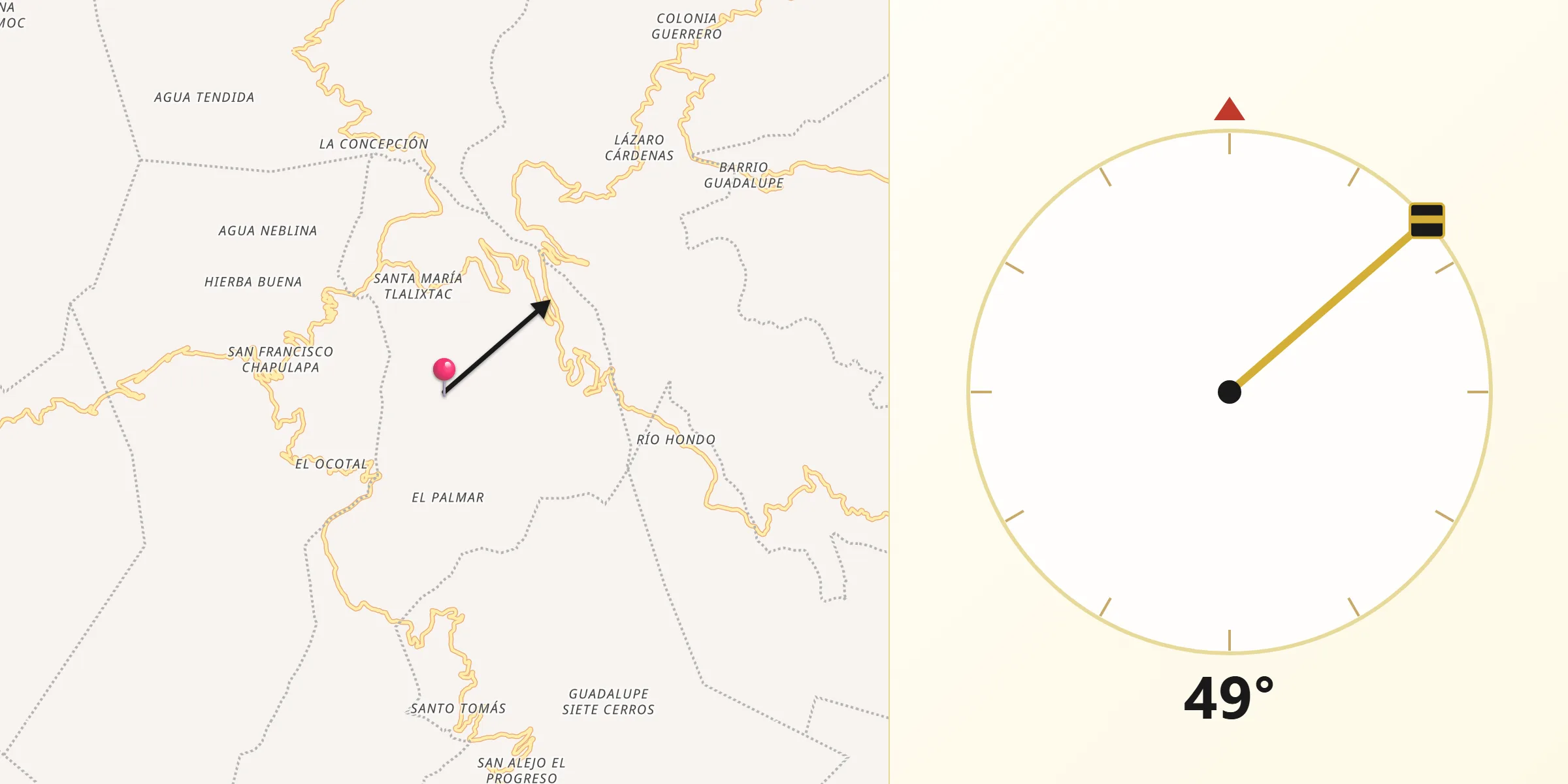 Dirección de la Qibla desde Santa María Tlalixtac