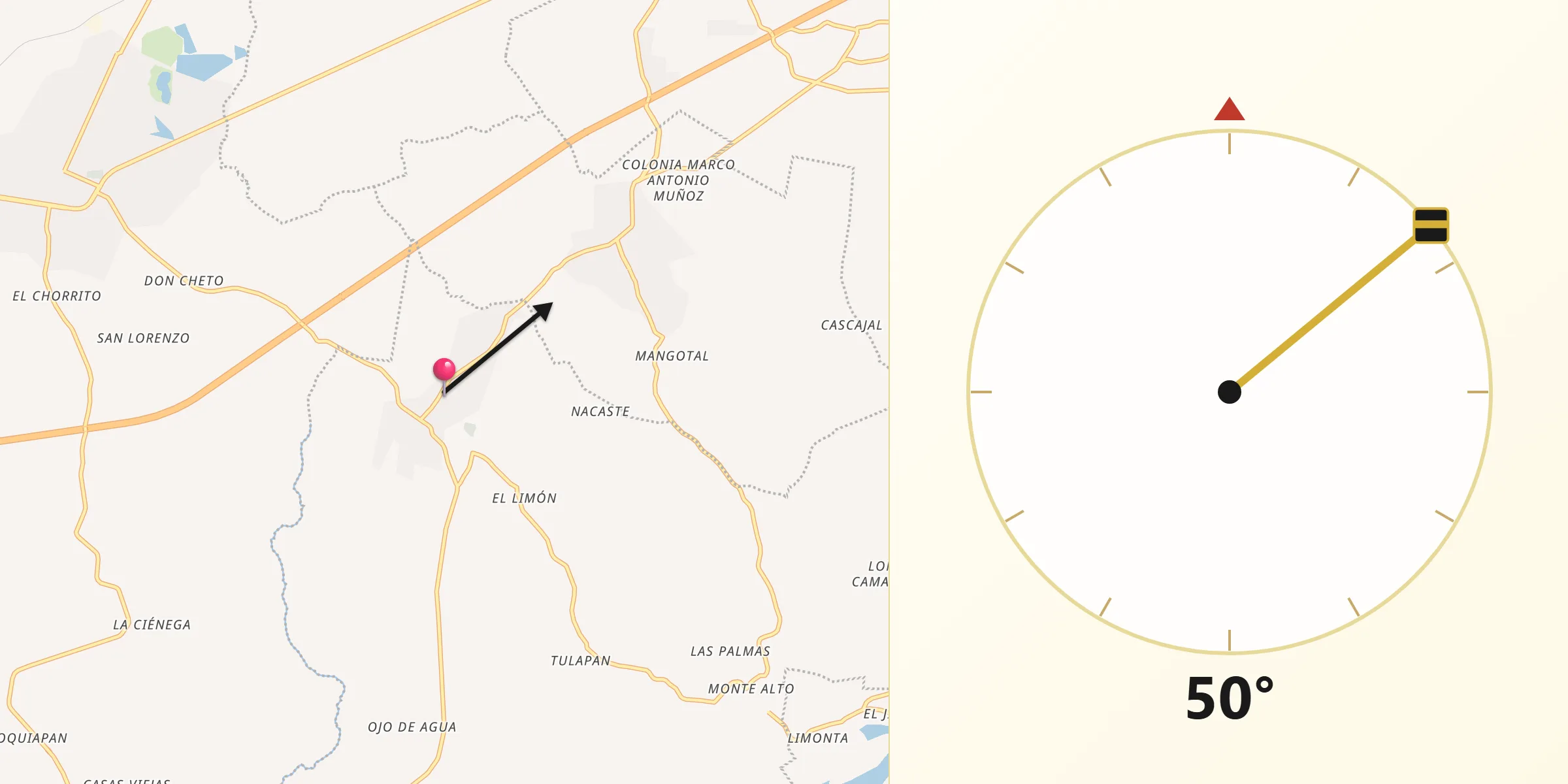 Dirección de la Qibla desde Coacotla