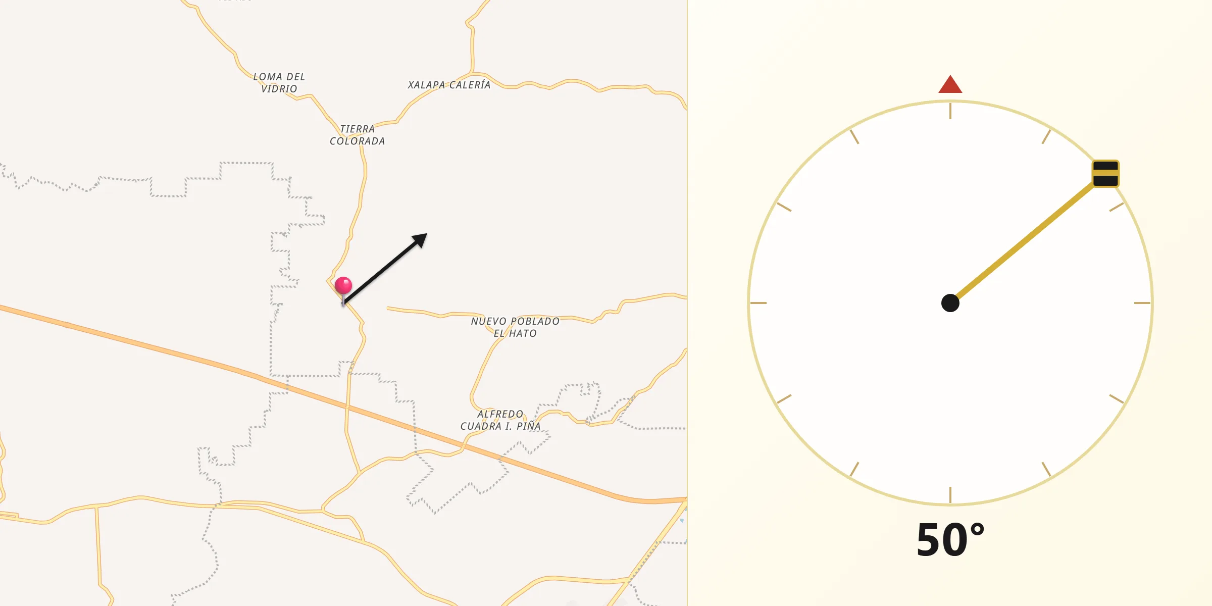 Dirección de la Qibla desde Dehesa