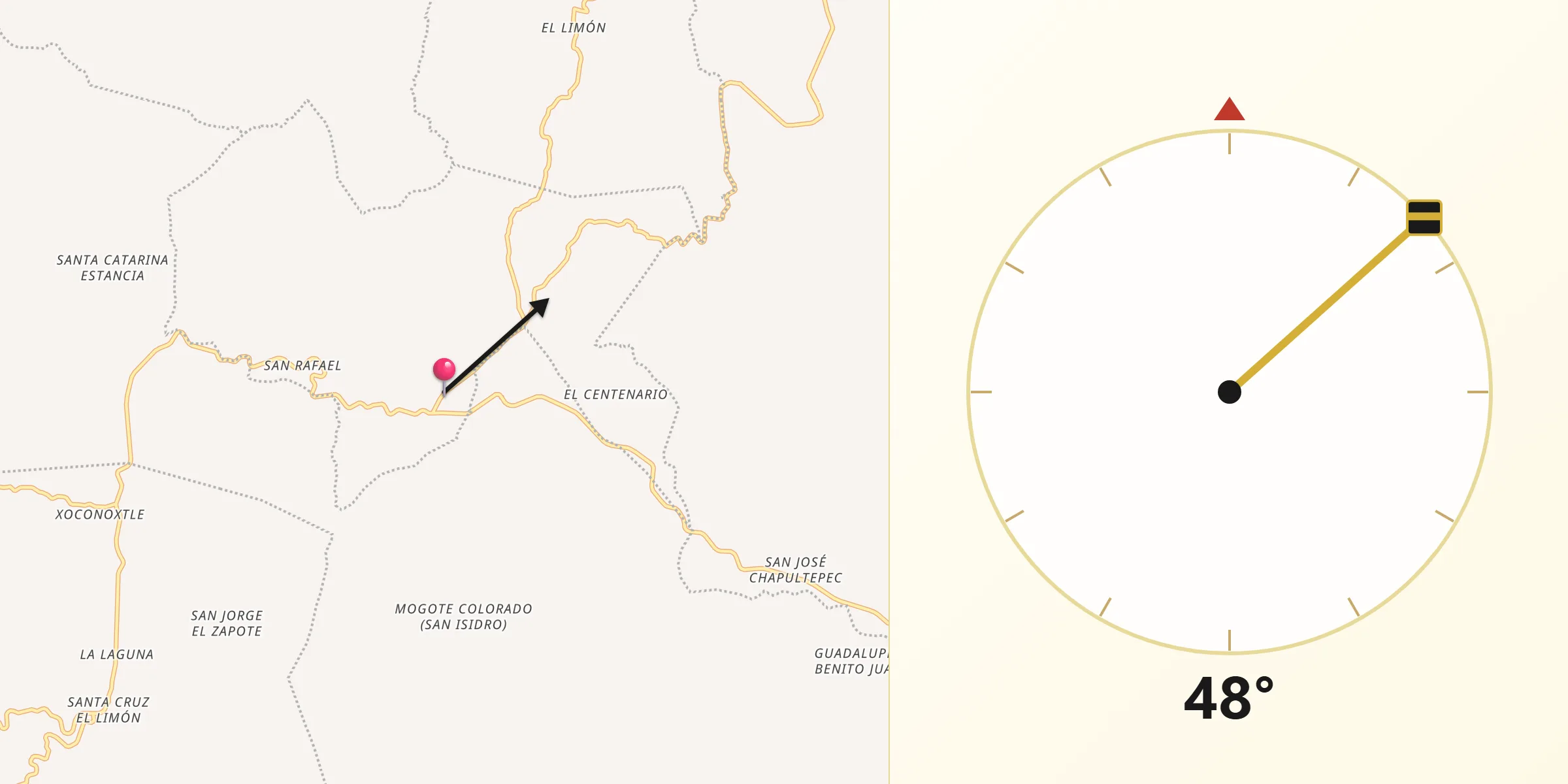 Dirección de la Qibla desde San José Ayuquila