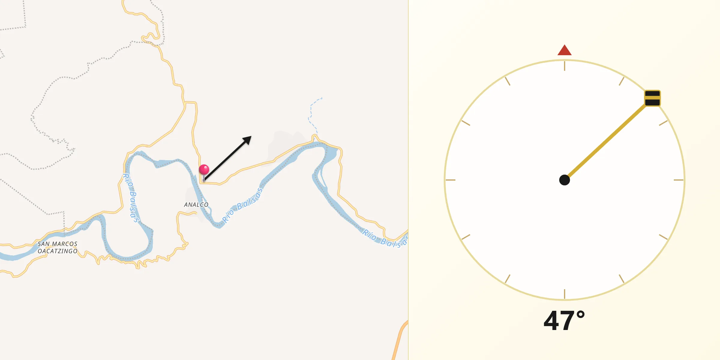 Dirección de la Qibla desde San Agustín Oapan