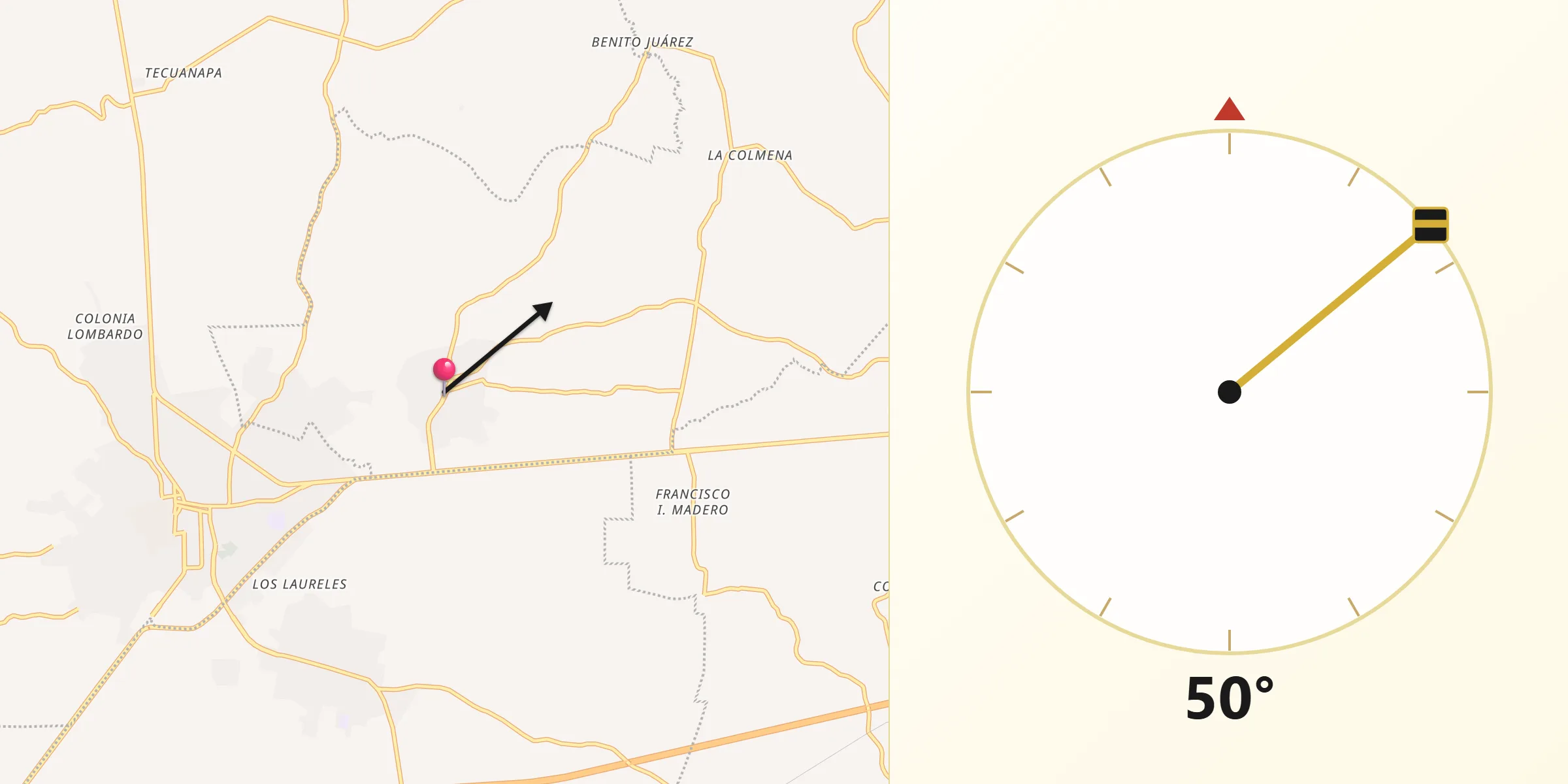 Dirección de la Qibla desde Soconusco
