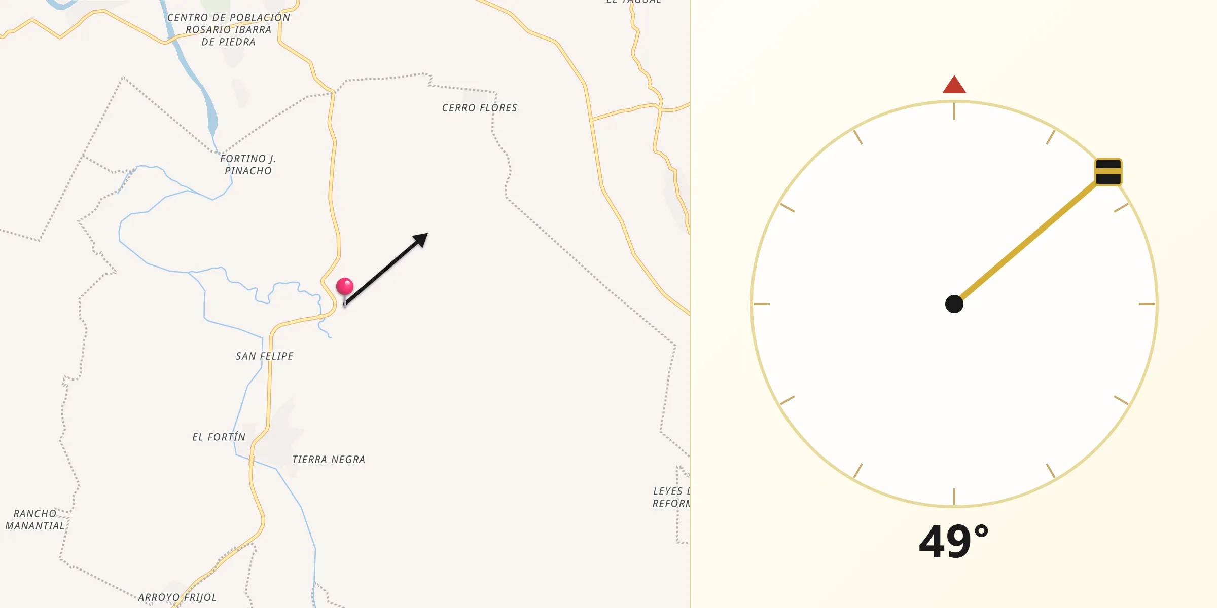 Dirección de la Qibla desde Arroyo Choápam
