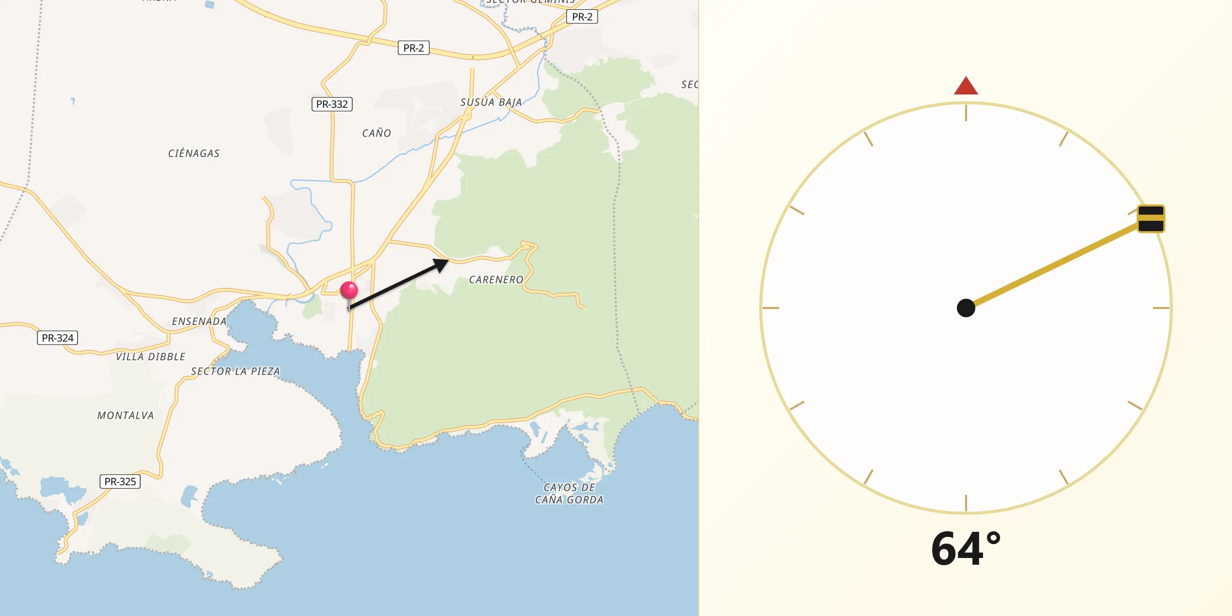 Qibla Direction from Guánica