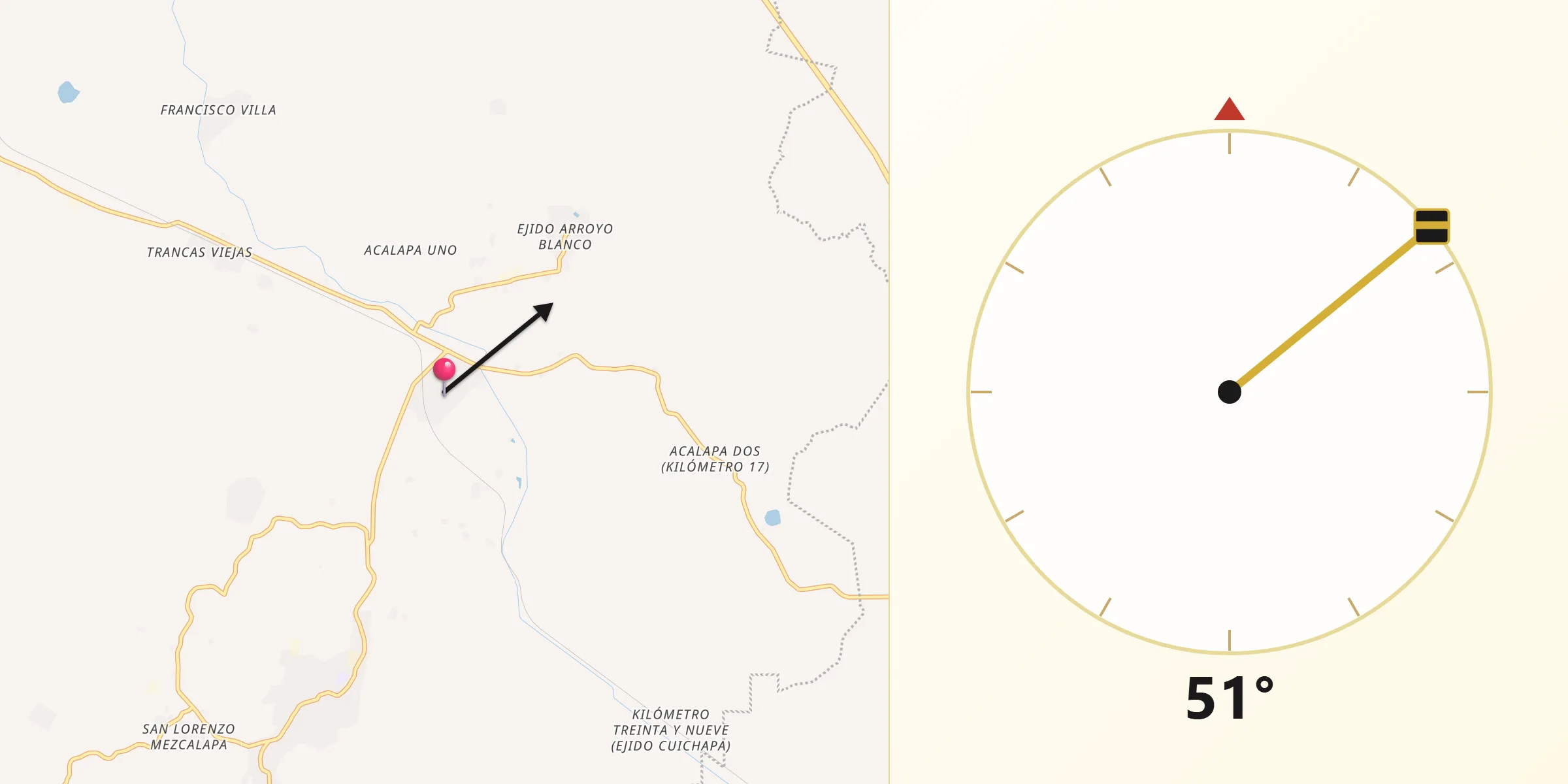 Dirección de la Qibla desde Tlacuilolapan