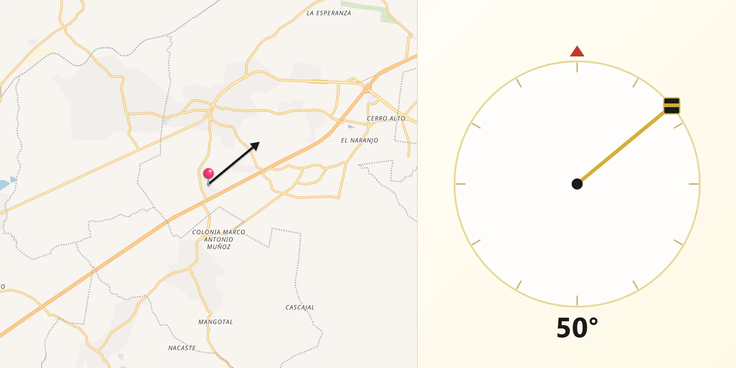 Dirección de la Qibla desde Fraccionamiento los Prados