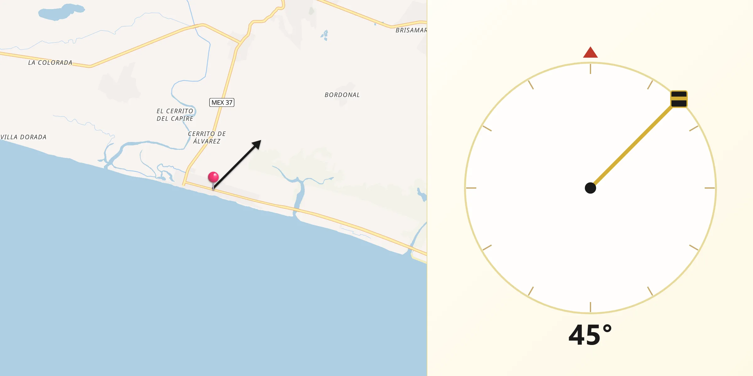Dirección de la Qibla desde Playa Azul