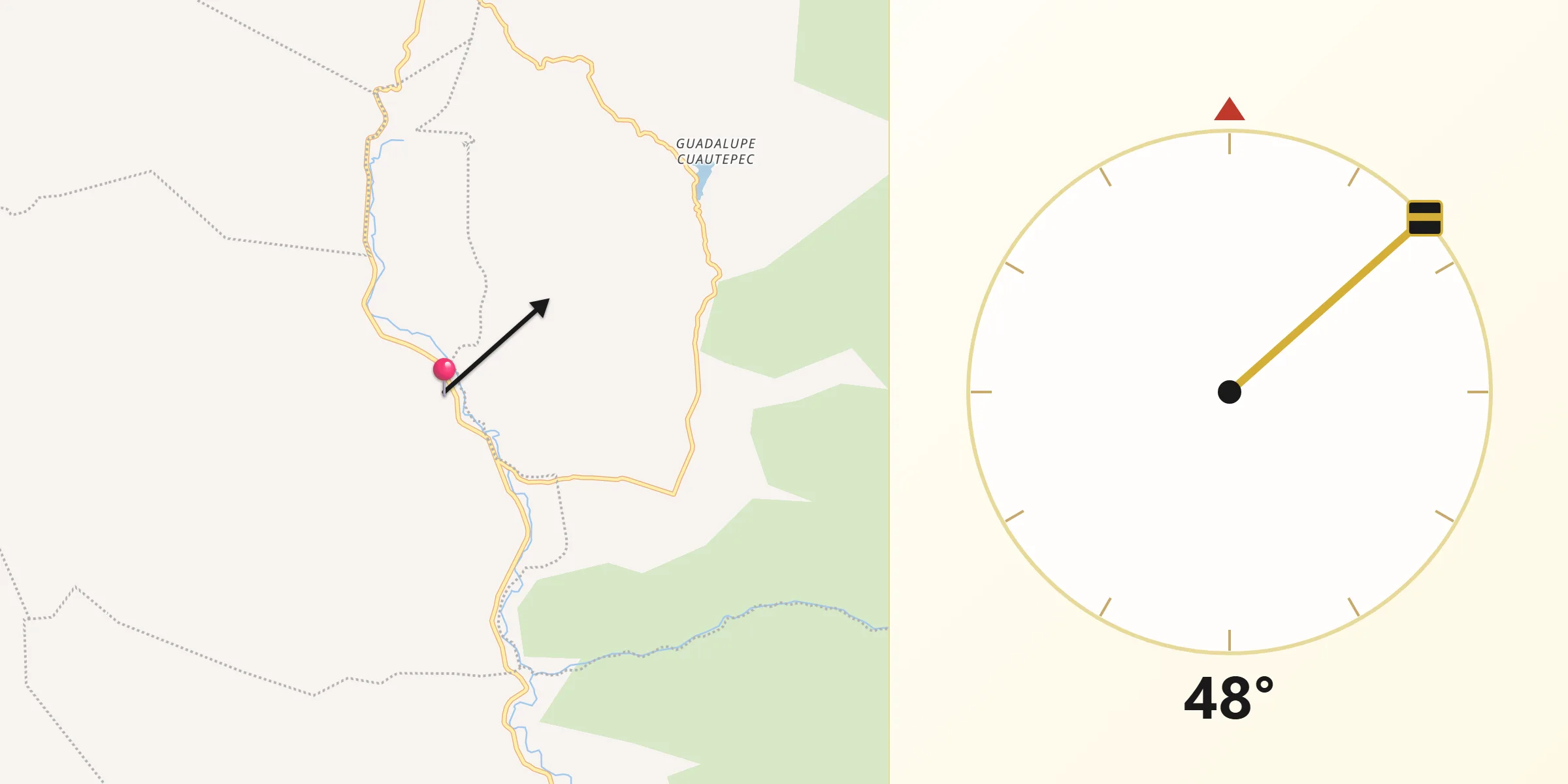 Dirección de la Qibla desde Santiago Miltepec