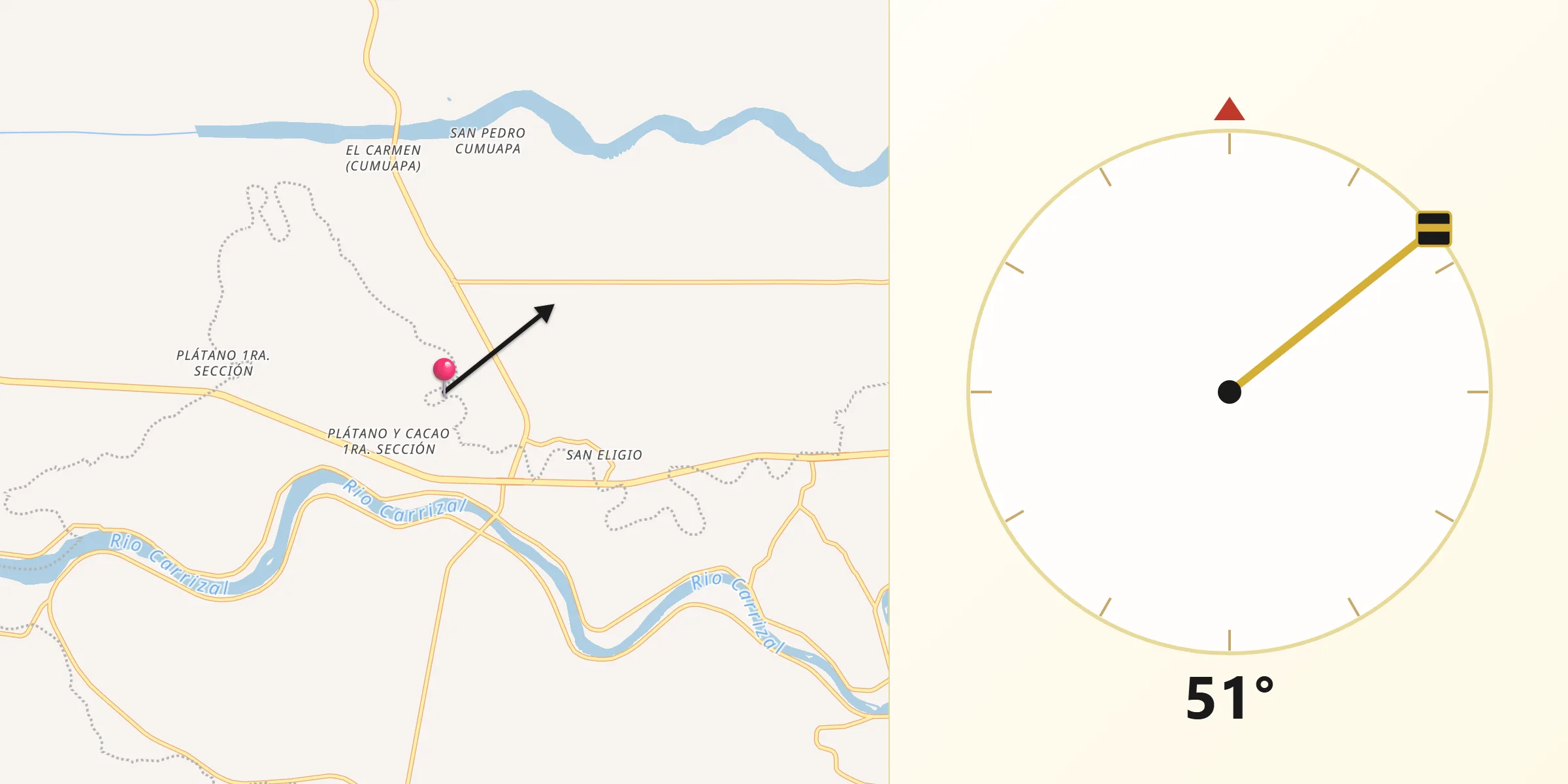 Dirección de la Qibla desde Cumuapa 1ra. Sección