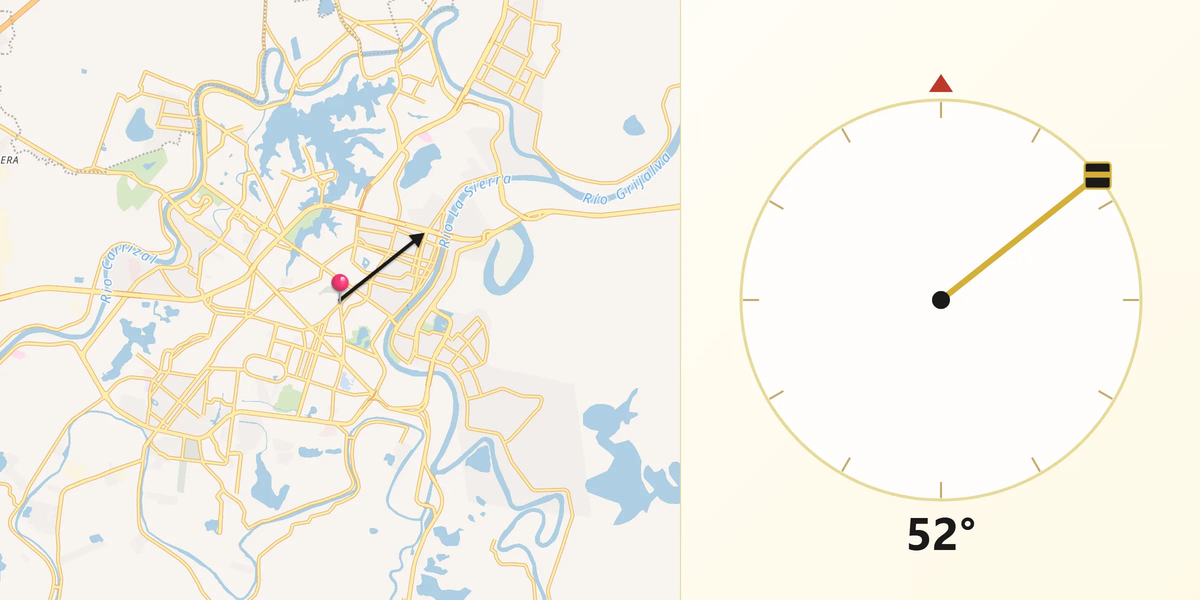 Dirección de la Qibla desde Villahermosa