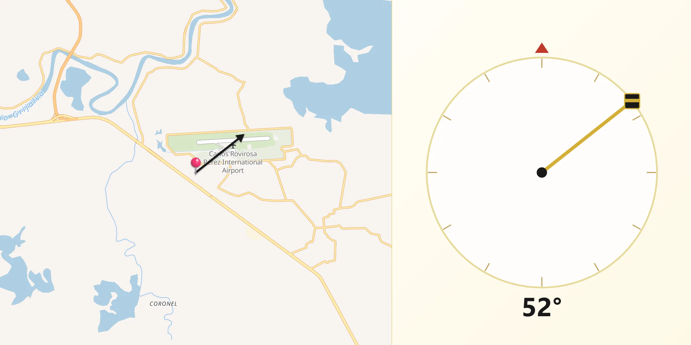 Dirección de la Qibla desde Dos Montes