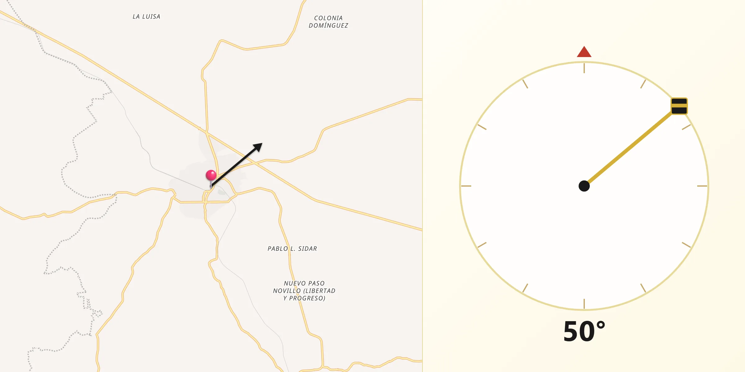 Dirección de la Qibla desde Juan Rodríguez Clara