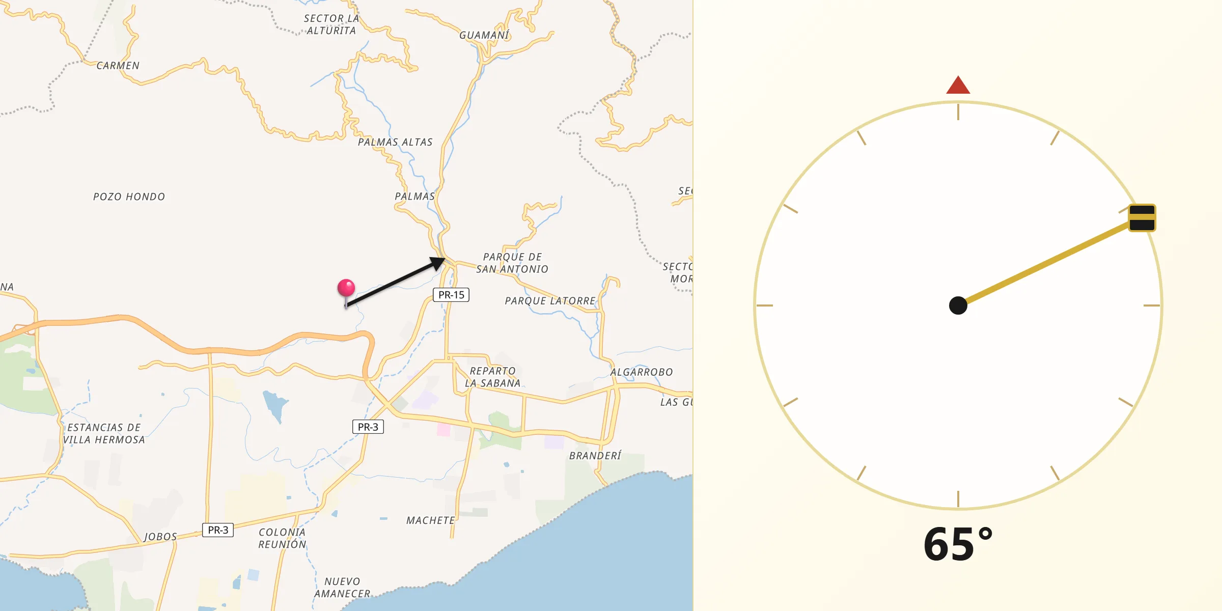 Qibla Direction from Guayama