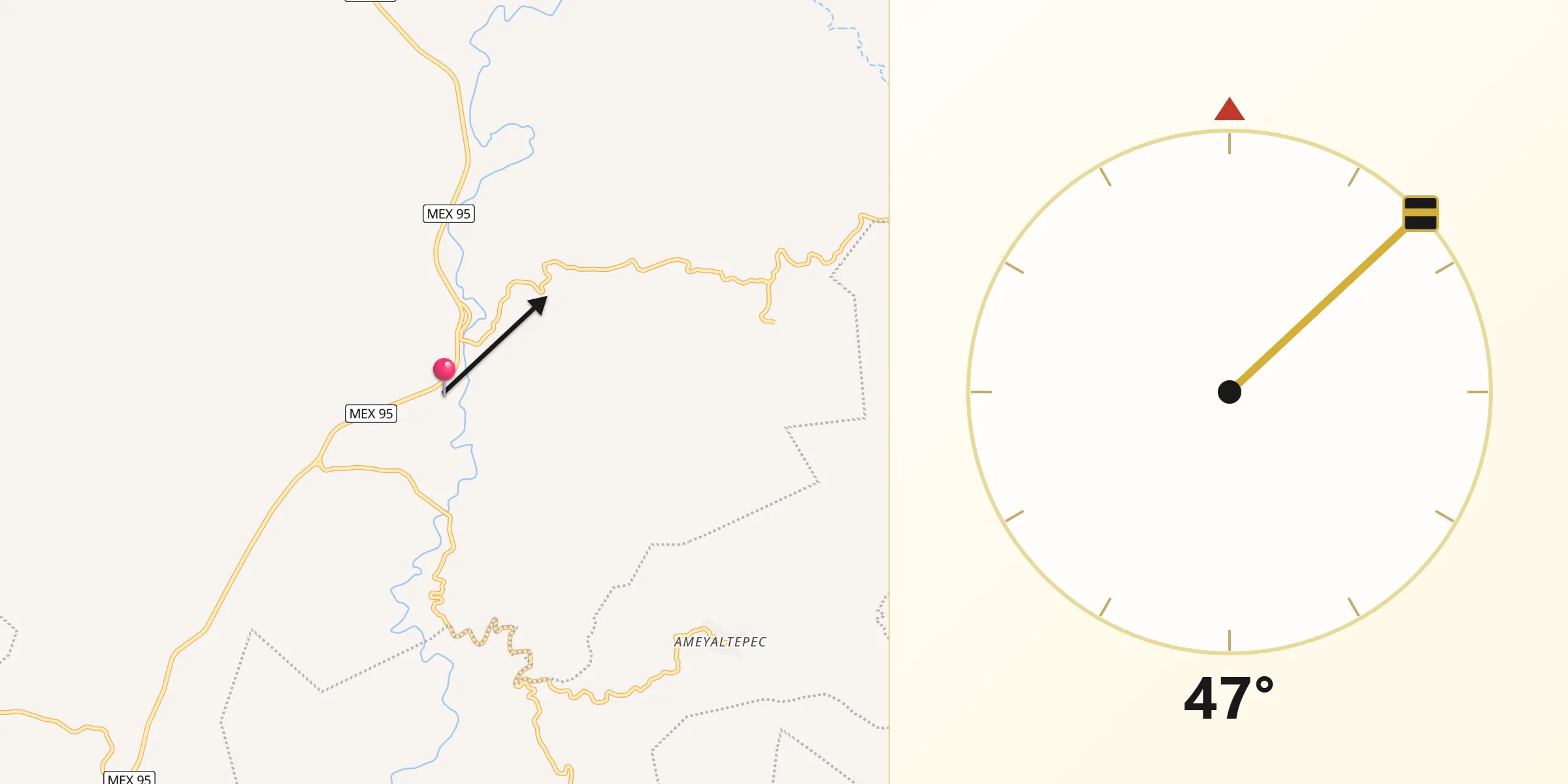 Dirección de la Qibla desde Xalitla