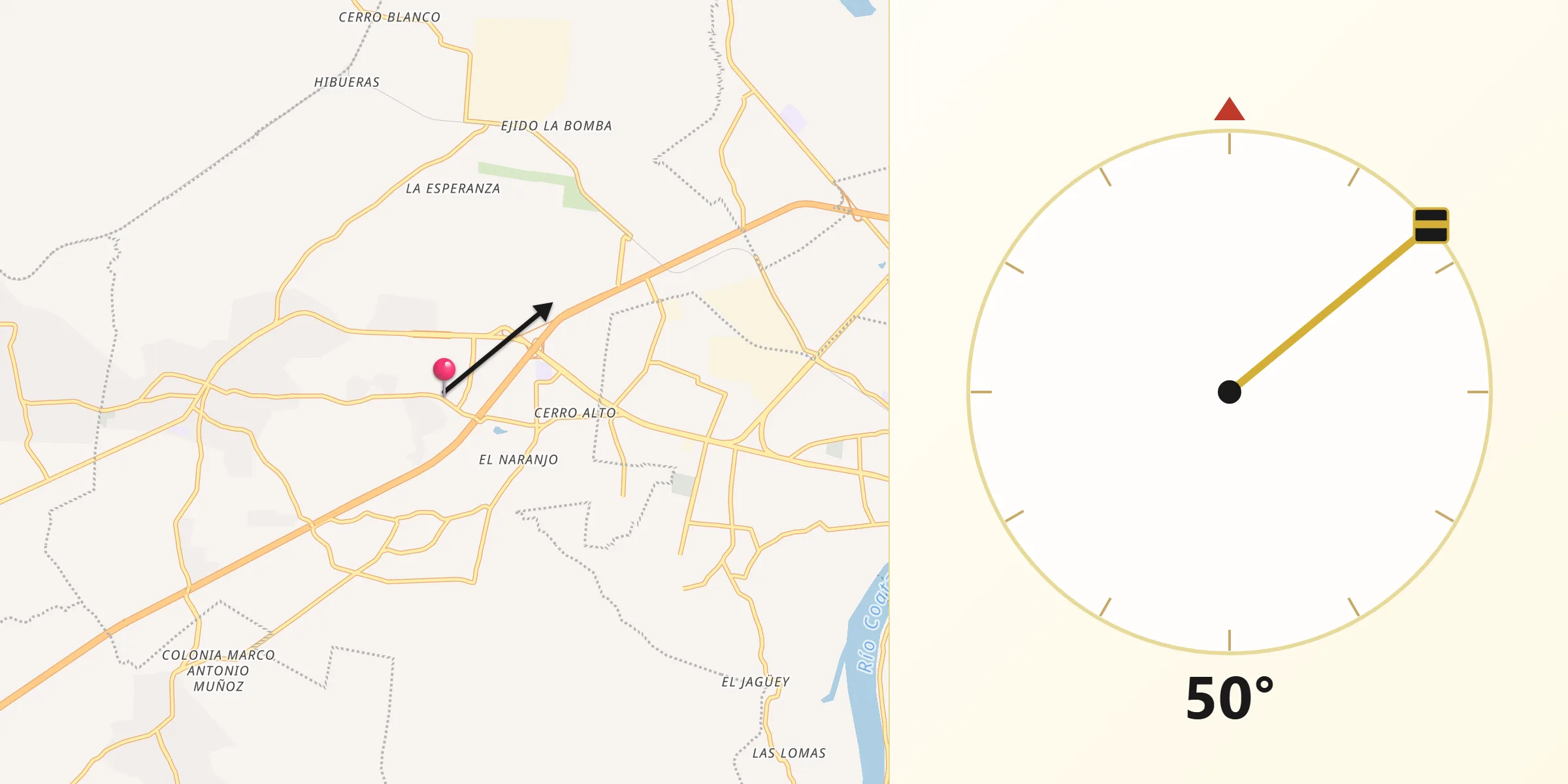 Dirección de la Qibla desde El Naranjito