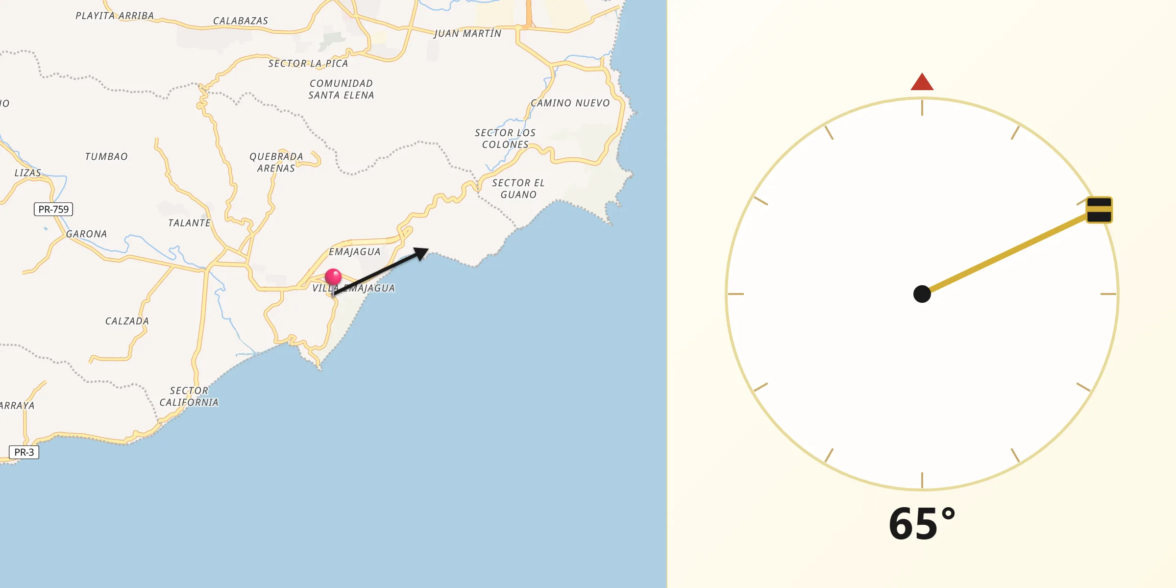 Qibla Direction from Emajagua