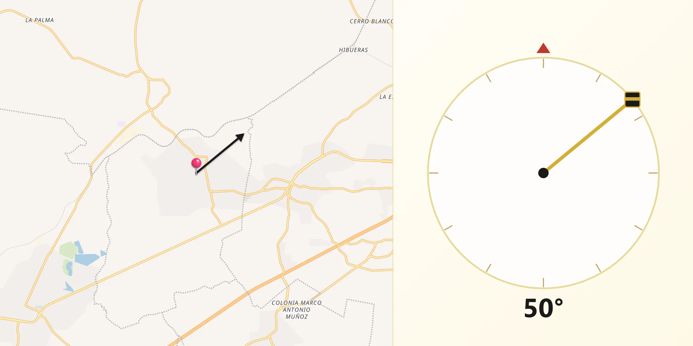 Dirección de la Qibla desde Oteapan